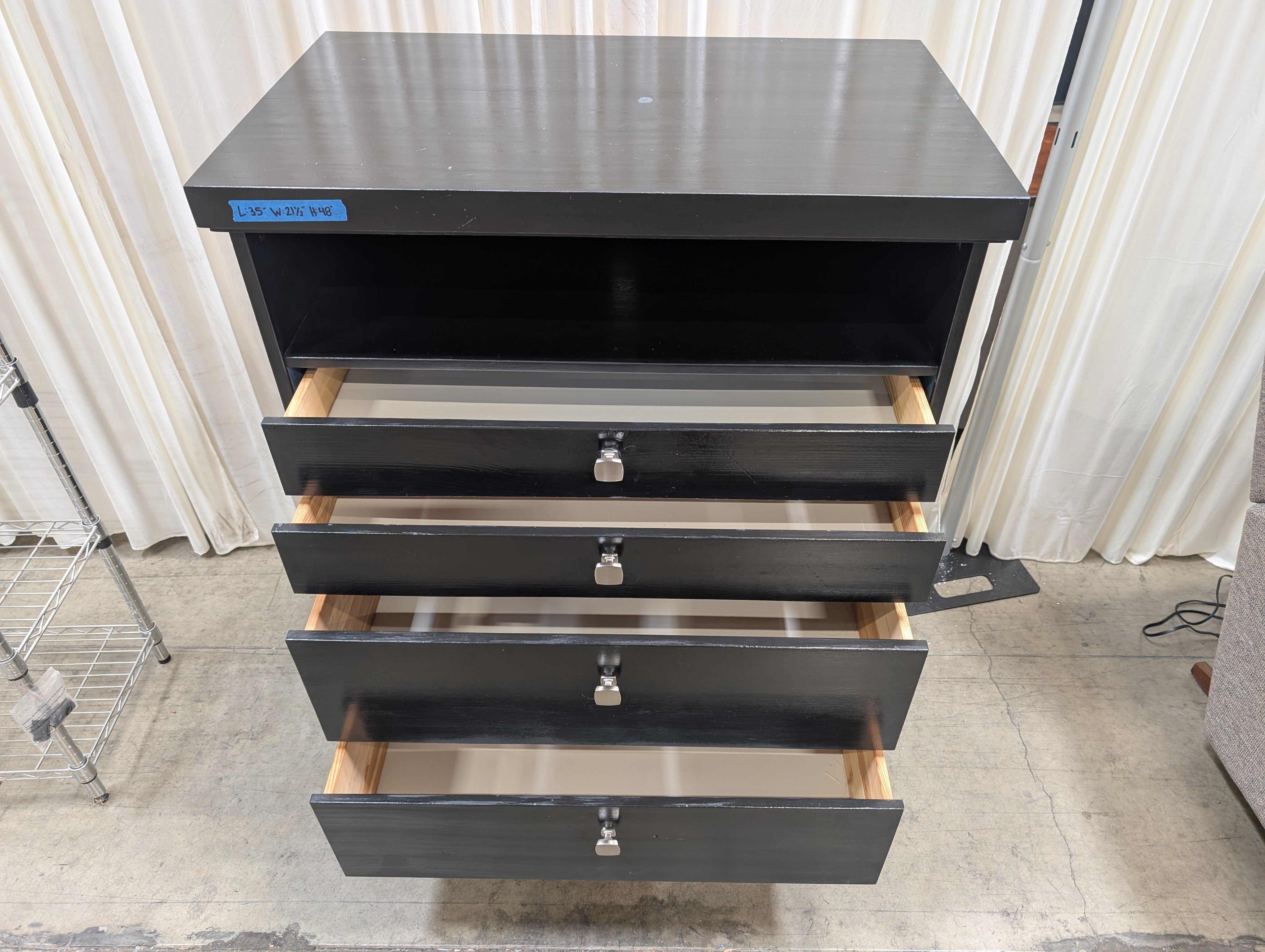 Contemporary Black Wood Four-Drawer Dresser