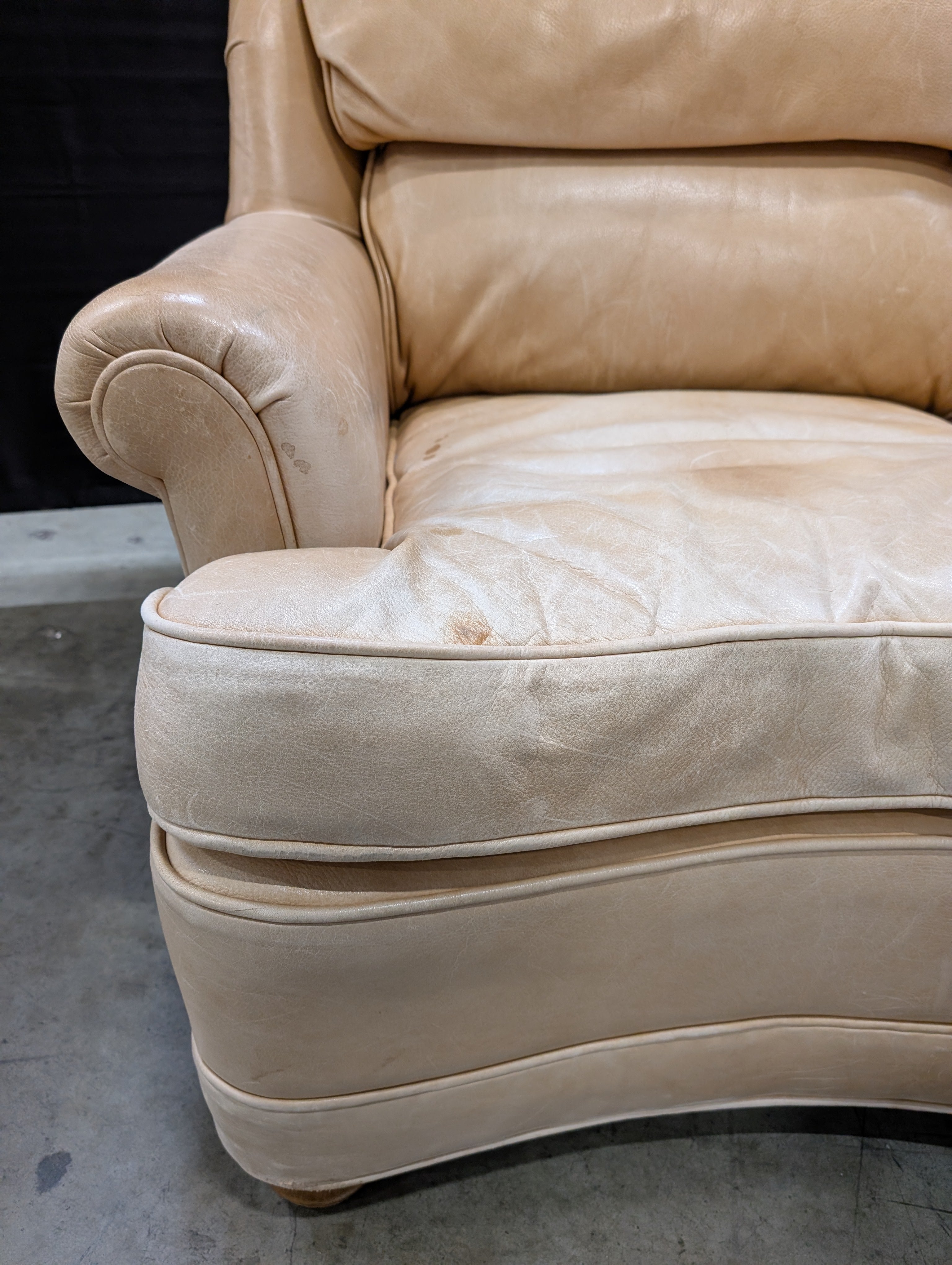 Tan Leather ETHAN ALLEN Armchair with Matching Ottoman