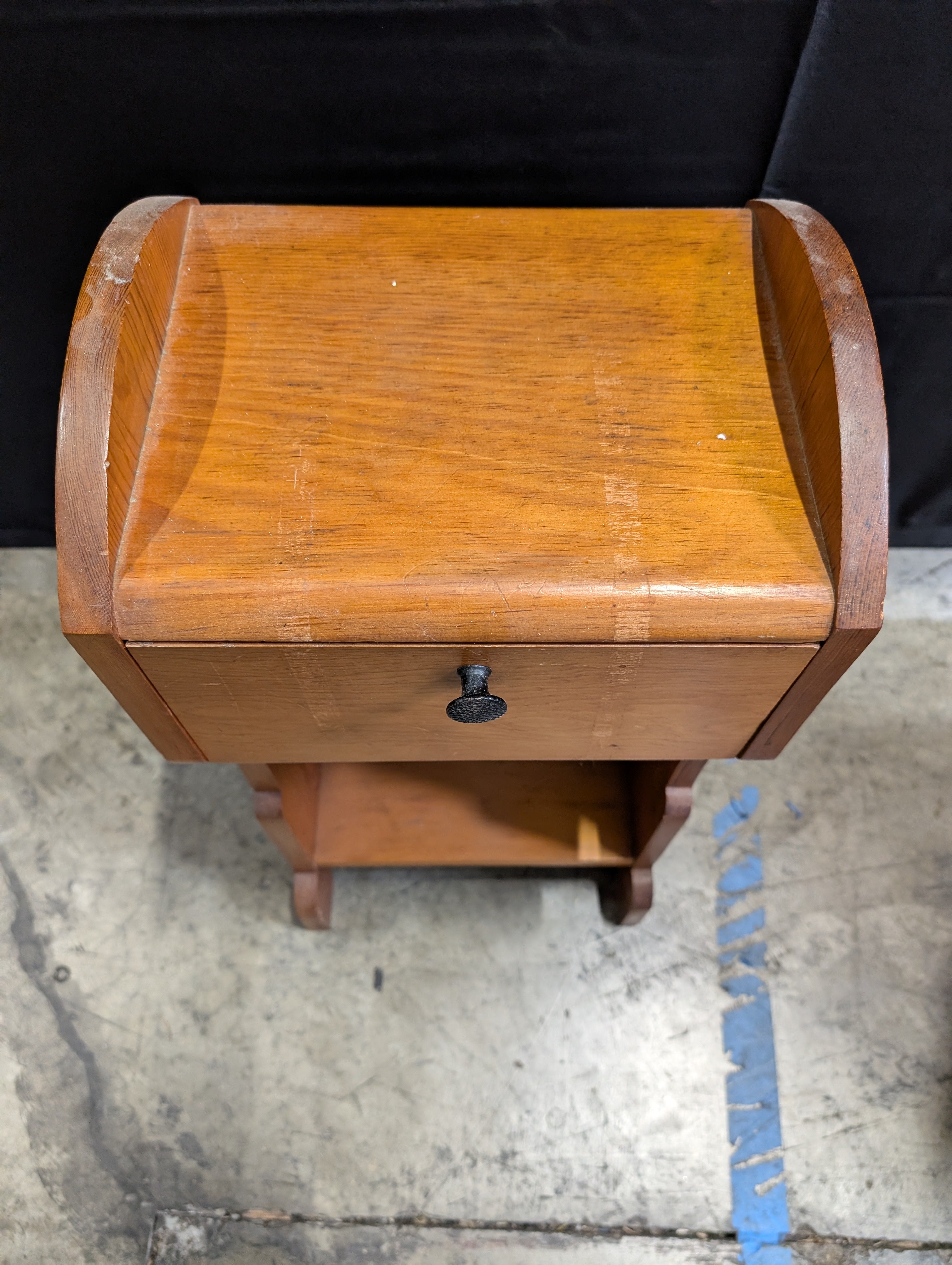 Vintage Wood Accent Table with Drawer and Open Shelves
