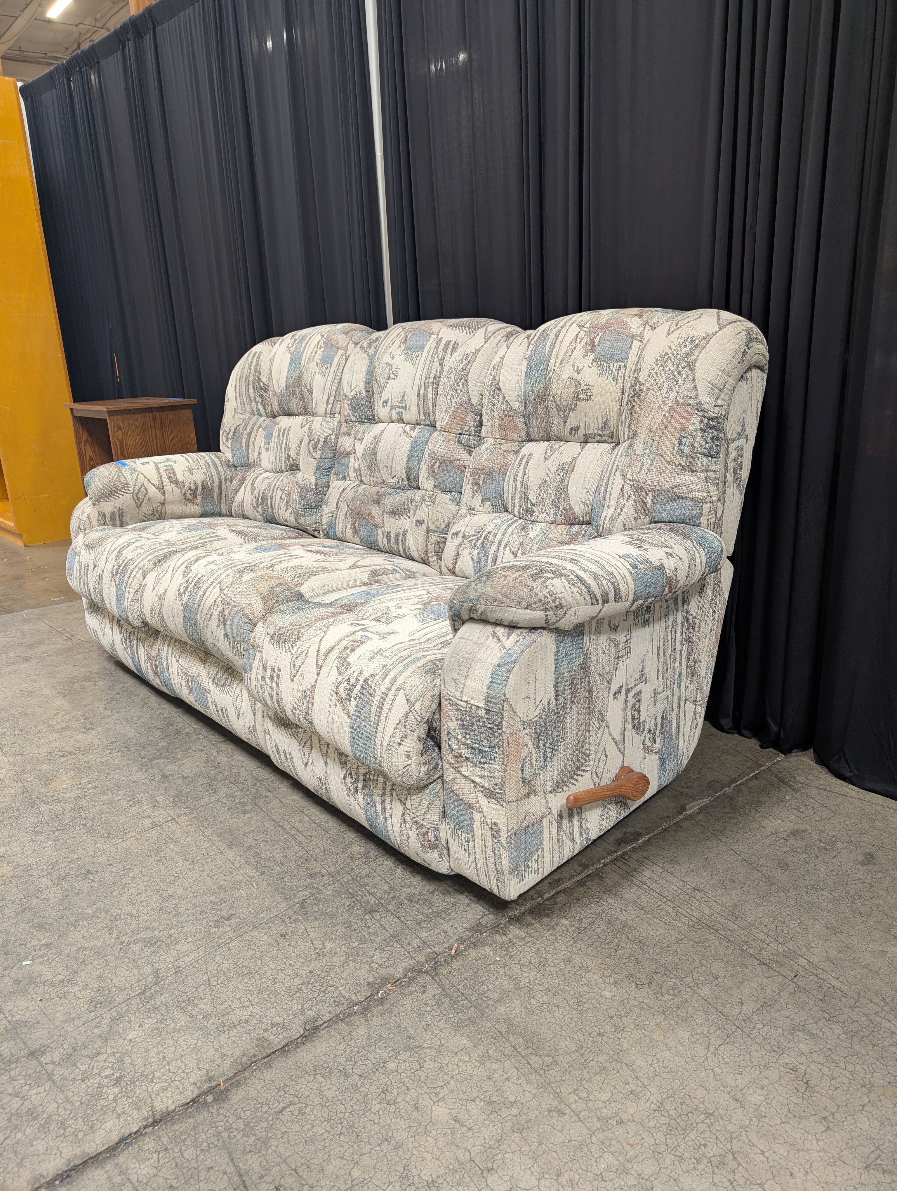 LaZboy Patterned Fabric Three-Seat Couch with Rolled Arms