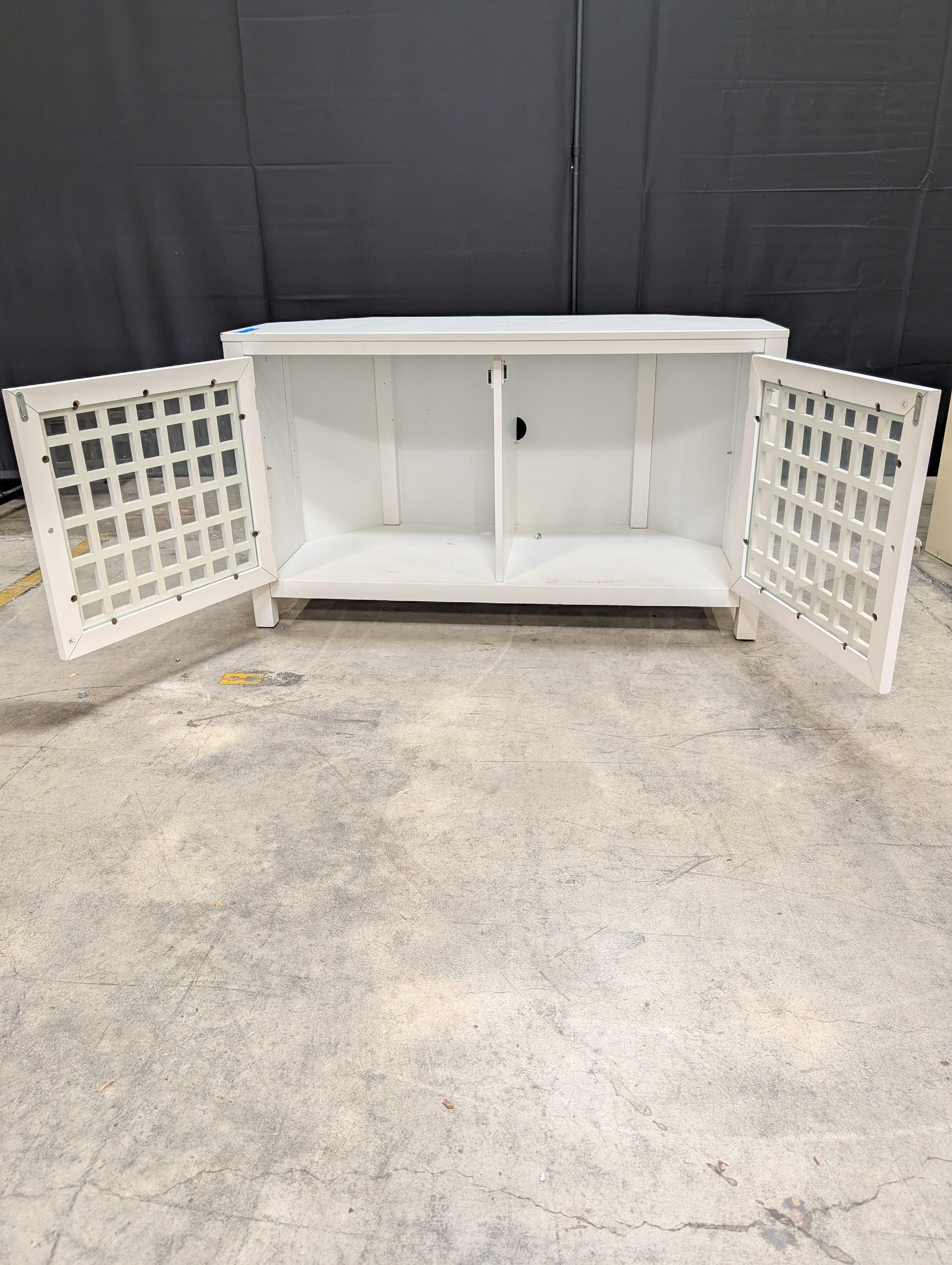 White Lattice Door Accent Storage Cabinet