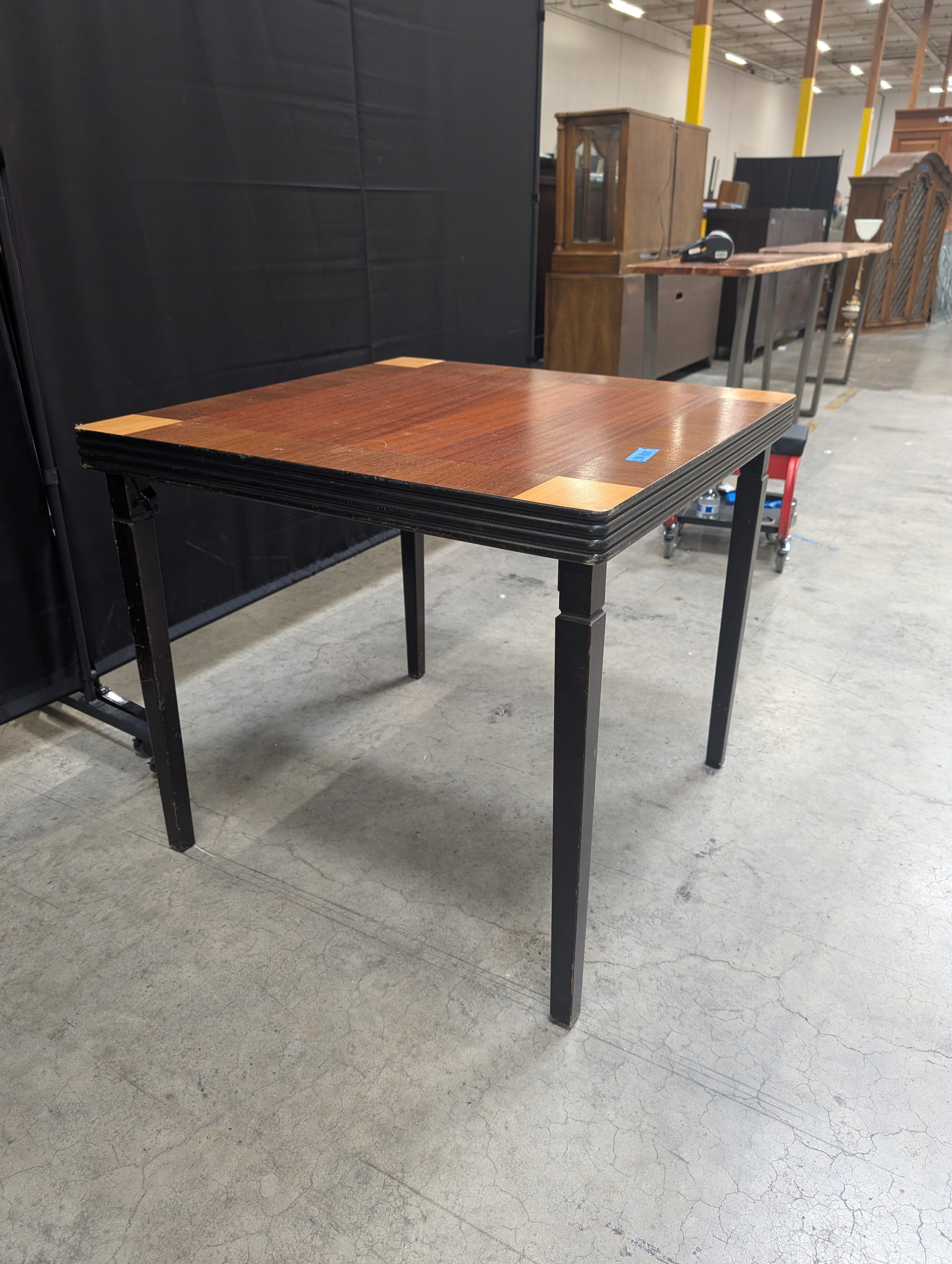 Square Mid-Century Card Table with Inlaid Top