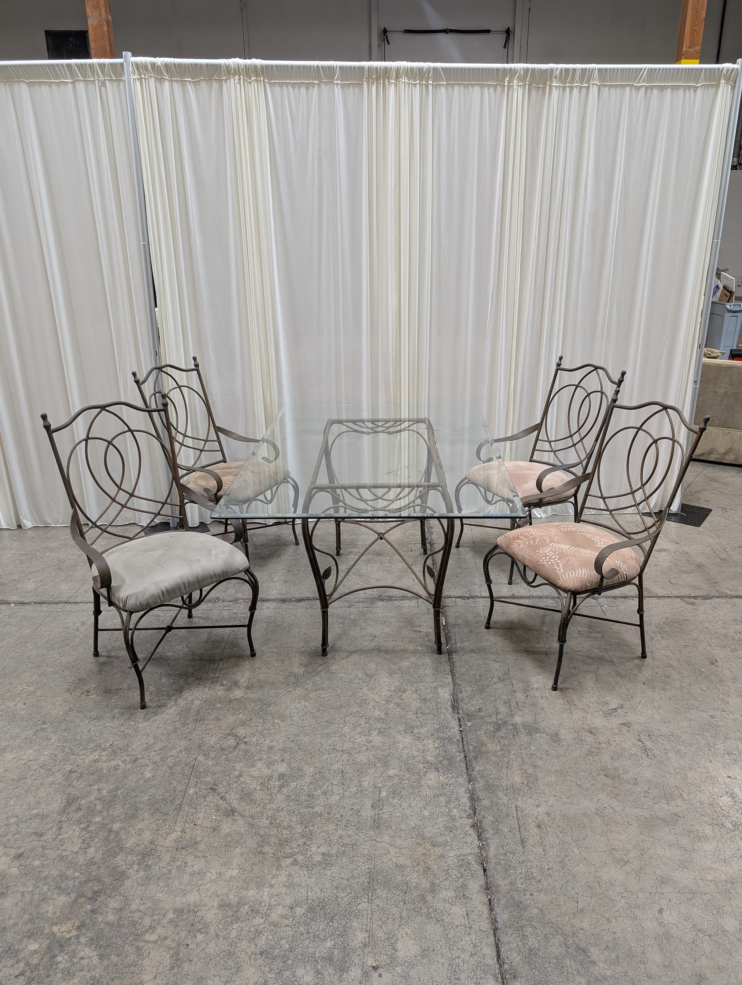 Ornate Bronze Metal Dining Chairs with Glass Top Table