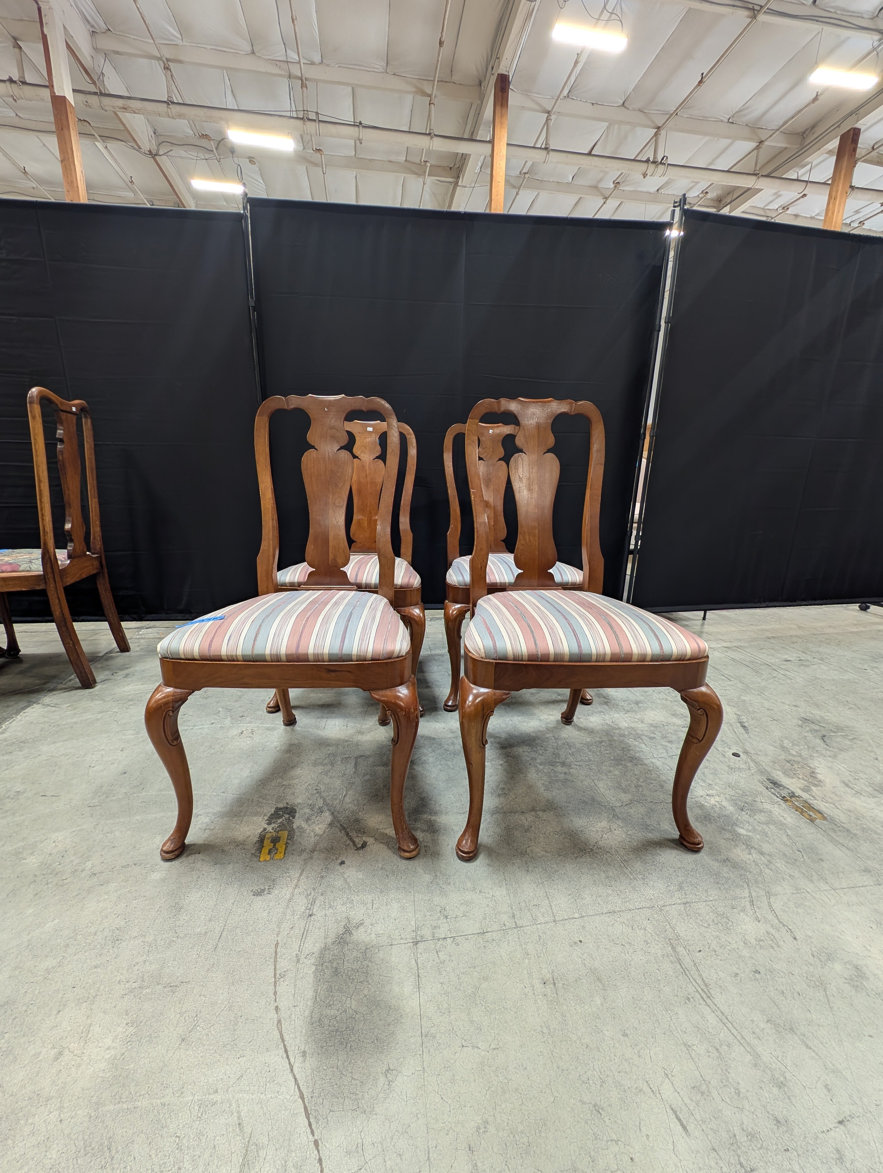 Set of Four Queen Ann Carved Mahogany Kindel Dining Chairs