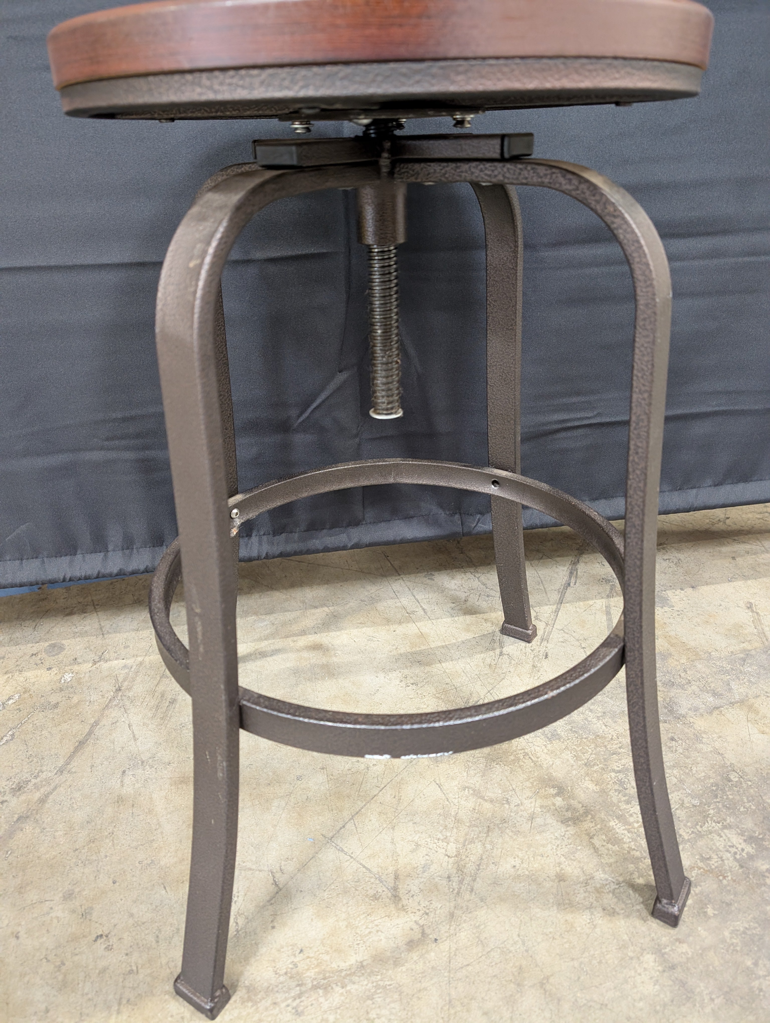 Round Dark Brown Wood Seat Metal Frame Counter Stool