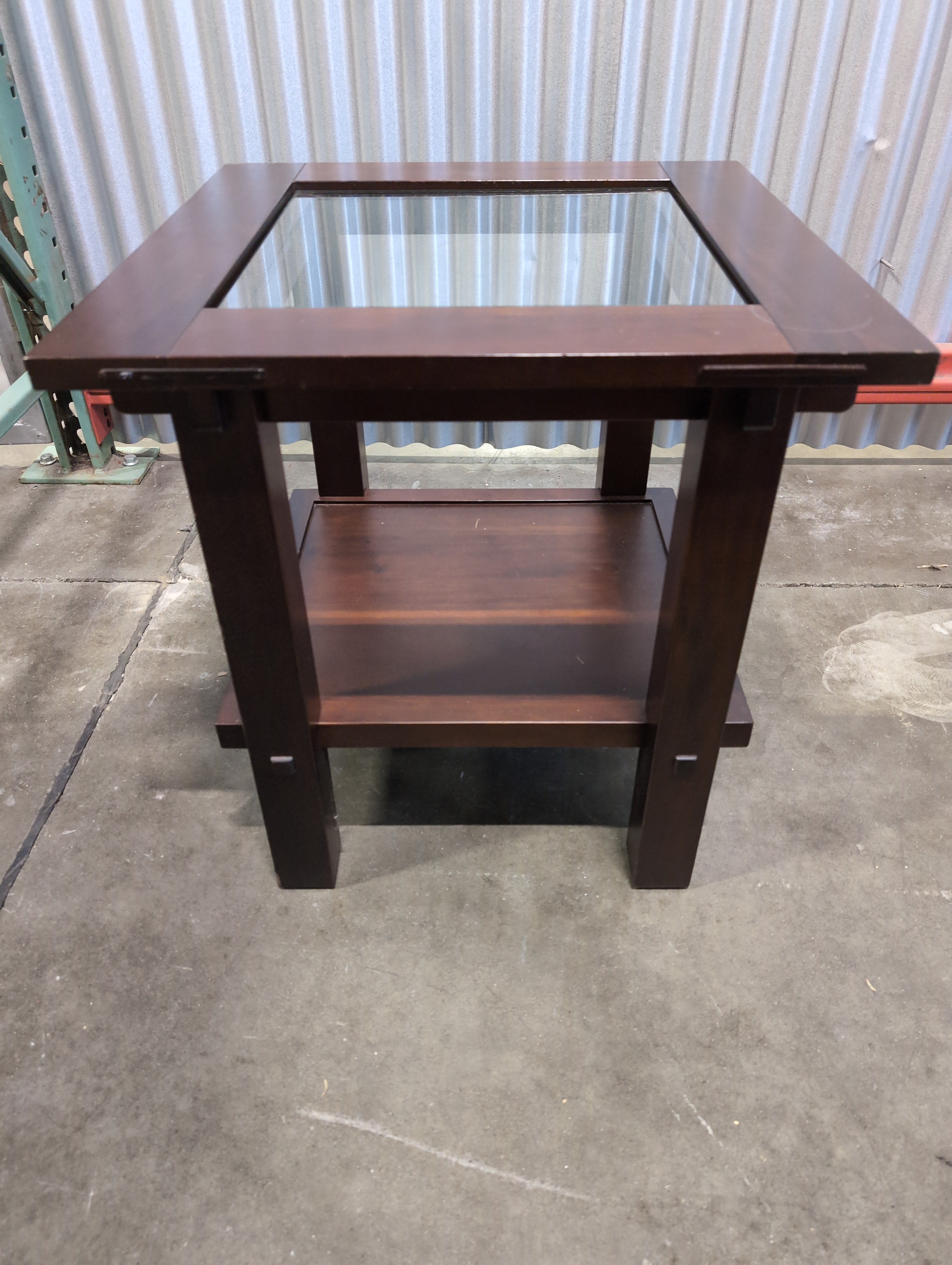 Versatile Dark Wood Accent Table with Glass Inlay and Lower Shelf