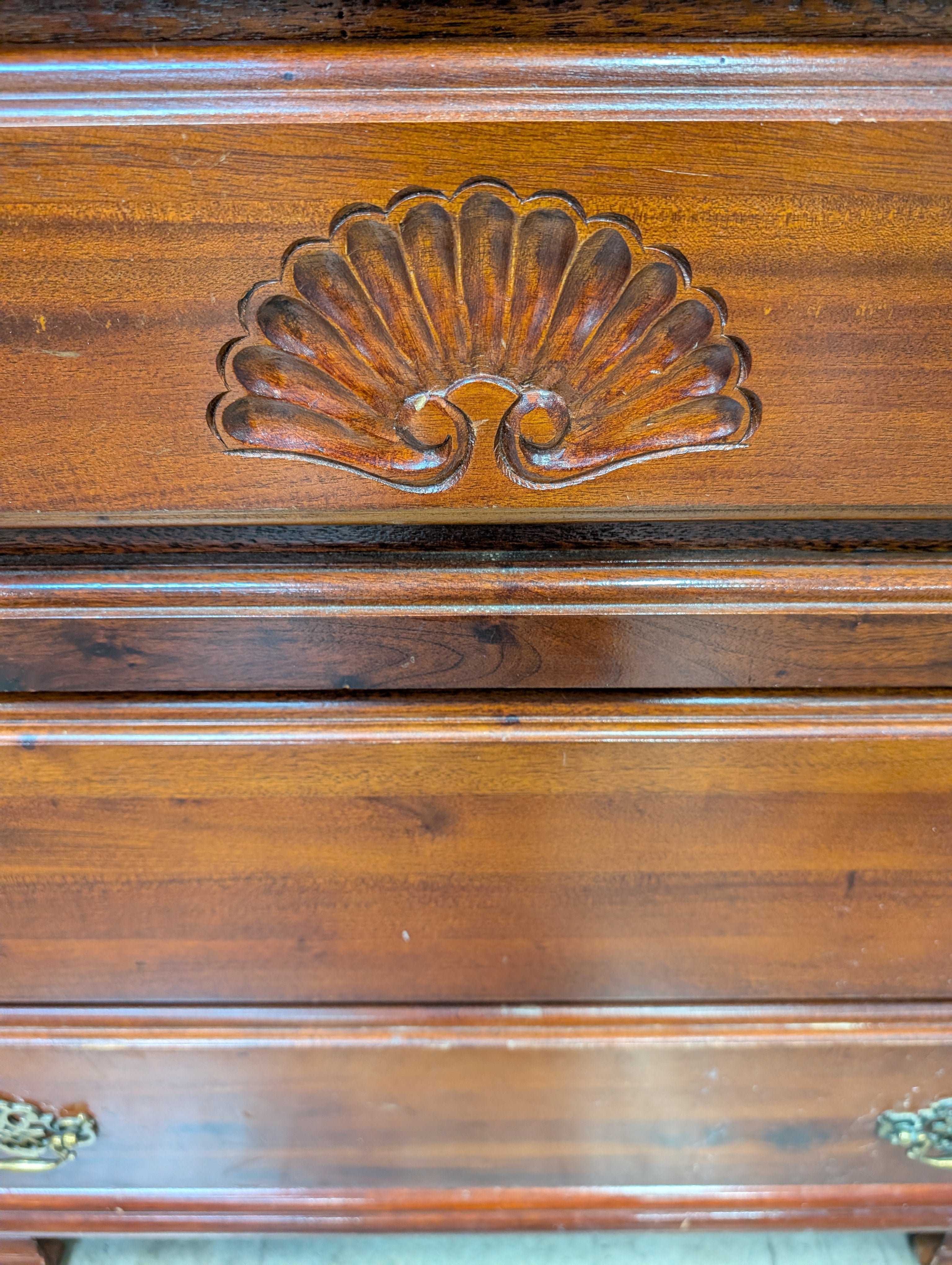 Classic Cherry Finish Tall Chest of Drawers with Brass Hardware