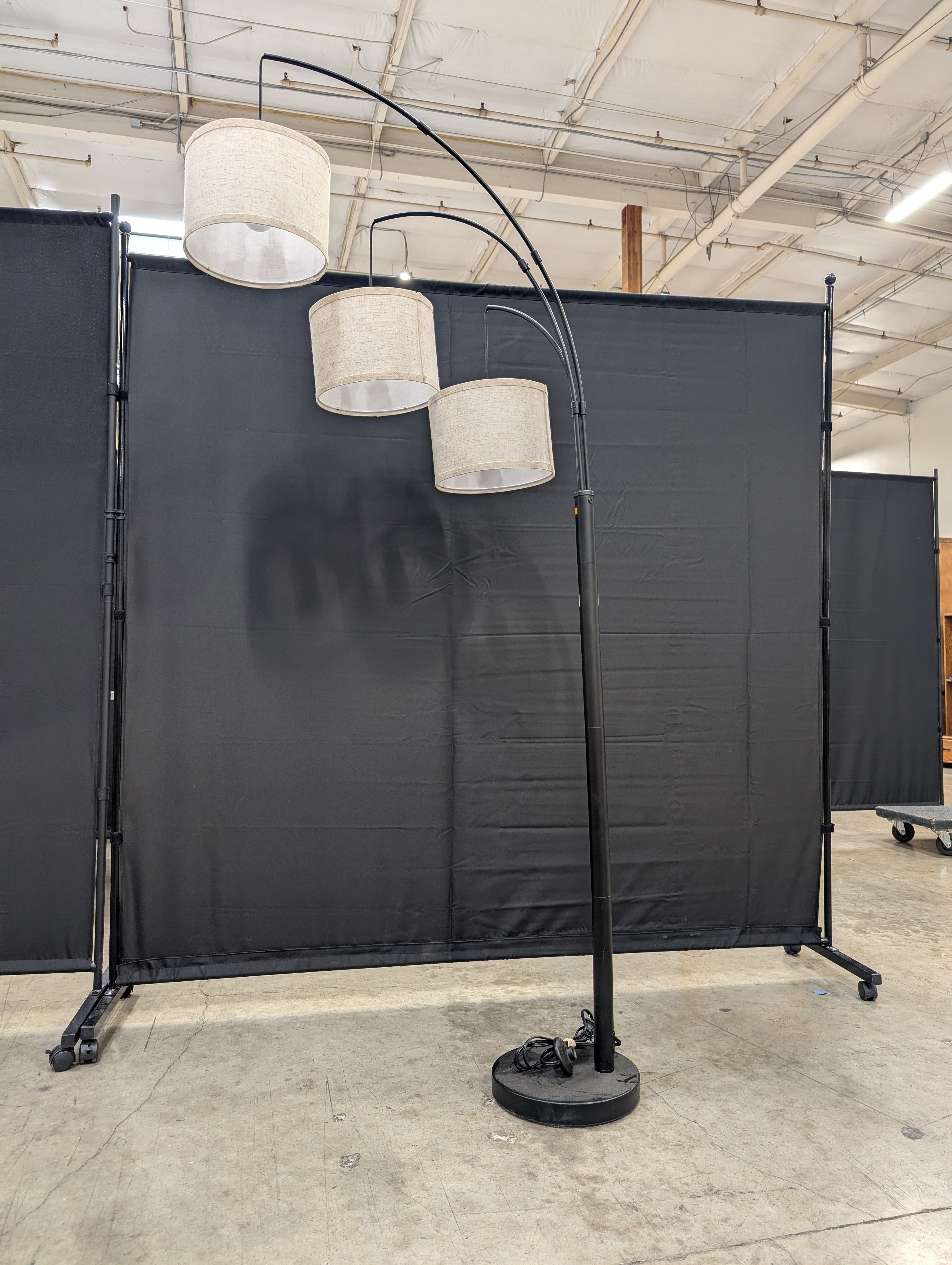 JALECTRIC Modern Arched Triple Head Floor Lamp with Fabric Shades