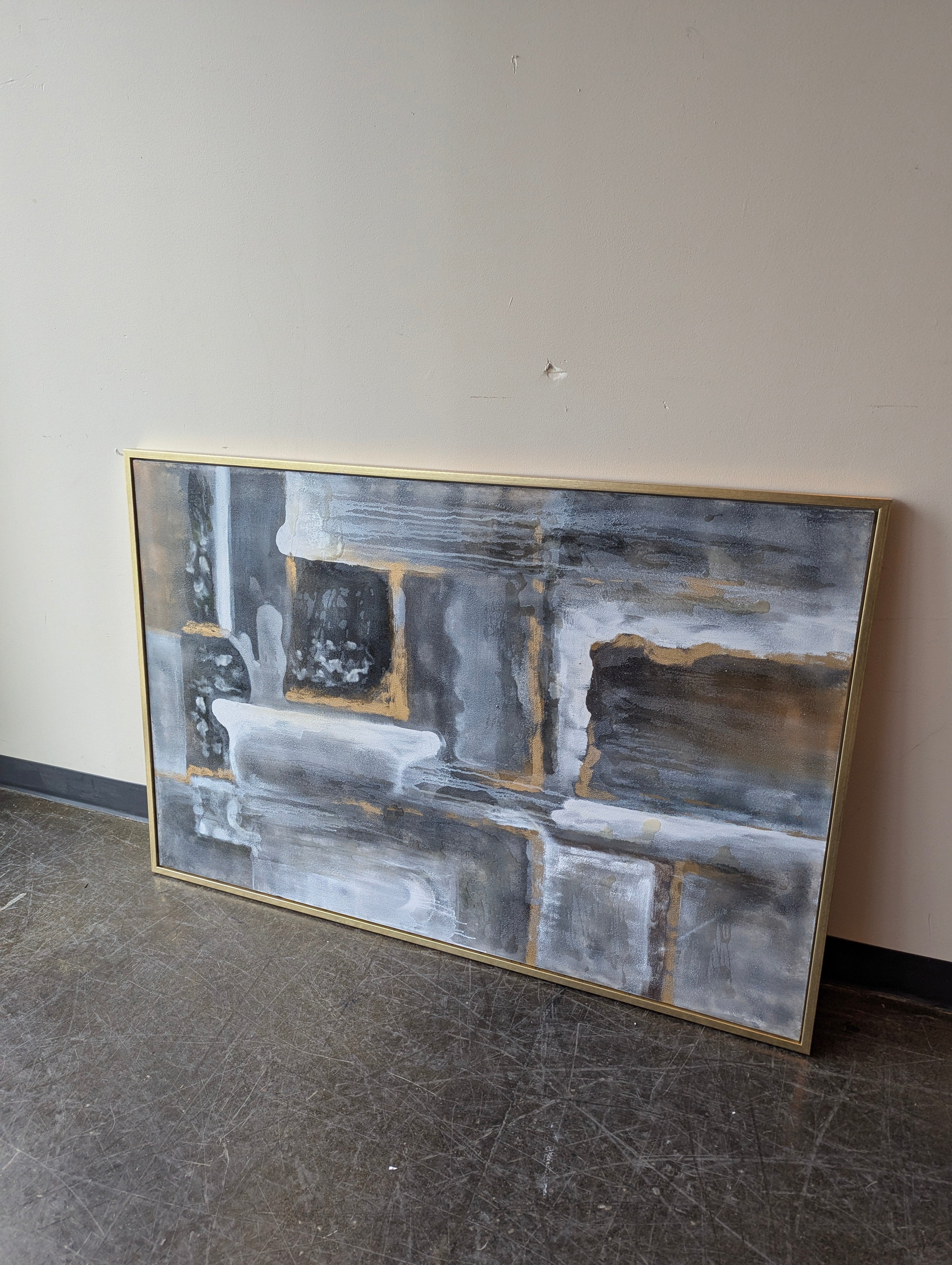 Abstract Gold and Grey Textured Wall Art with Gold Frame