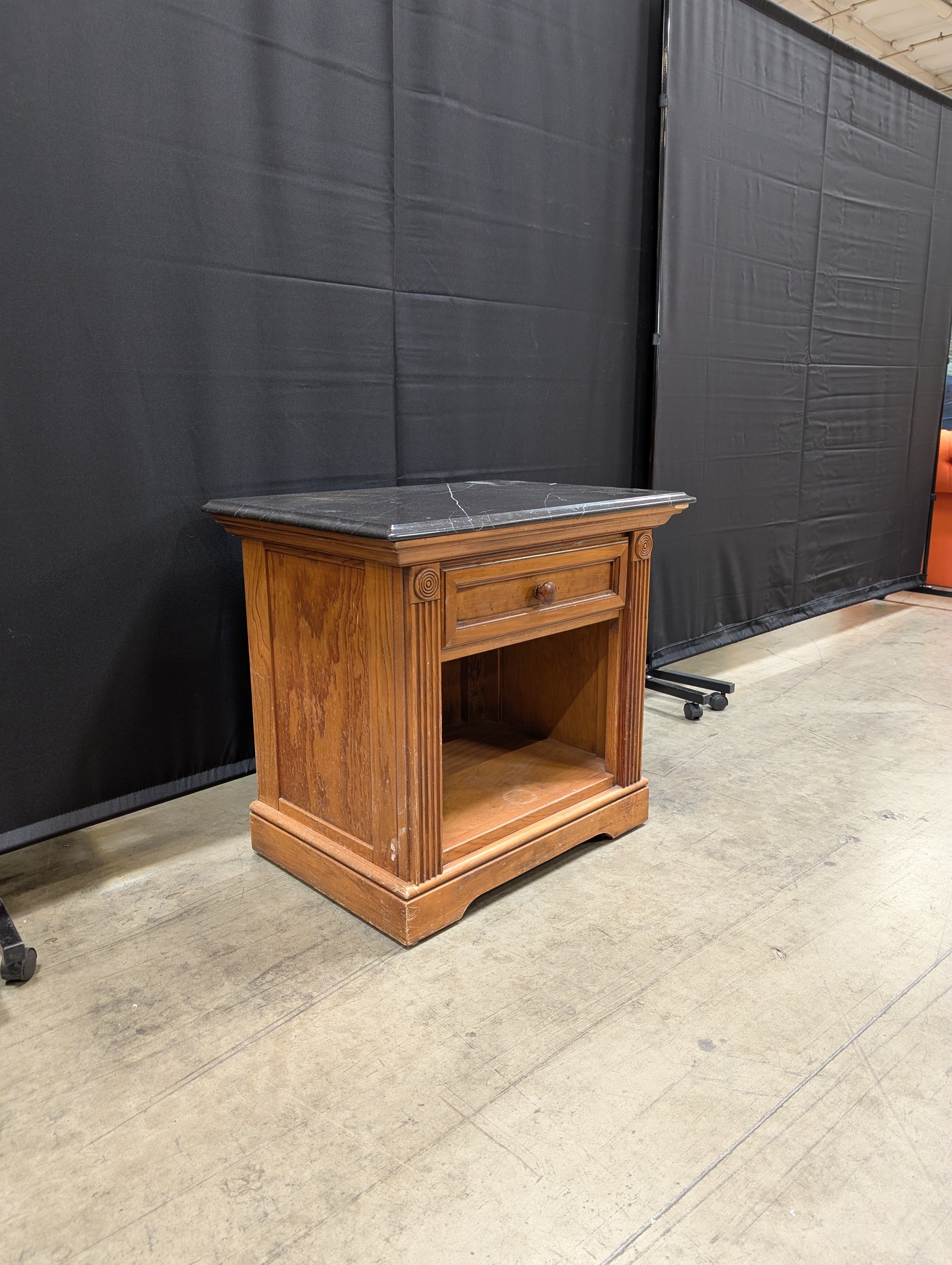 Dark Marble Top Derimasa Wood Nightstand