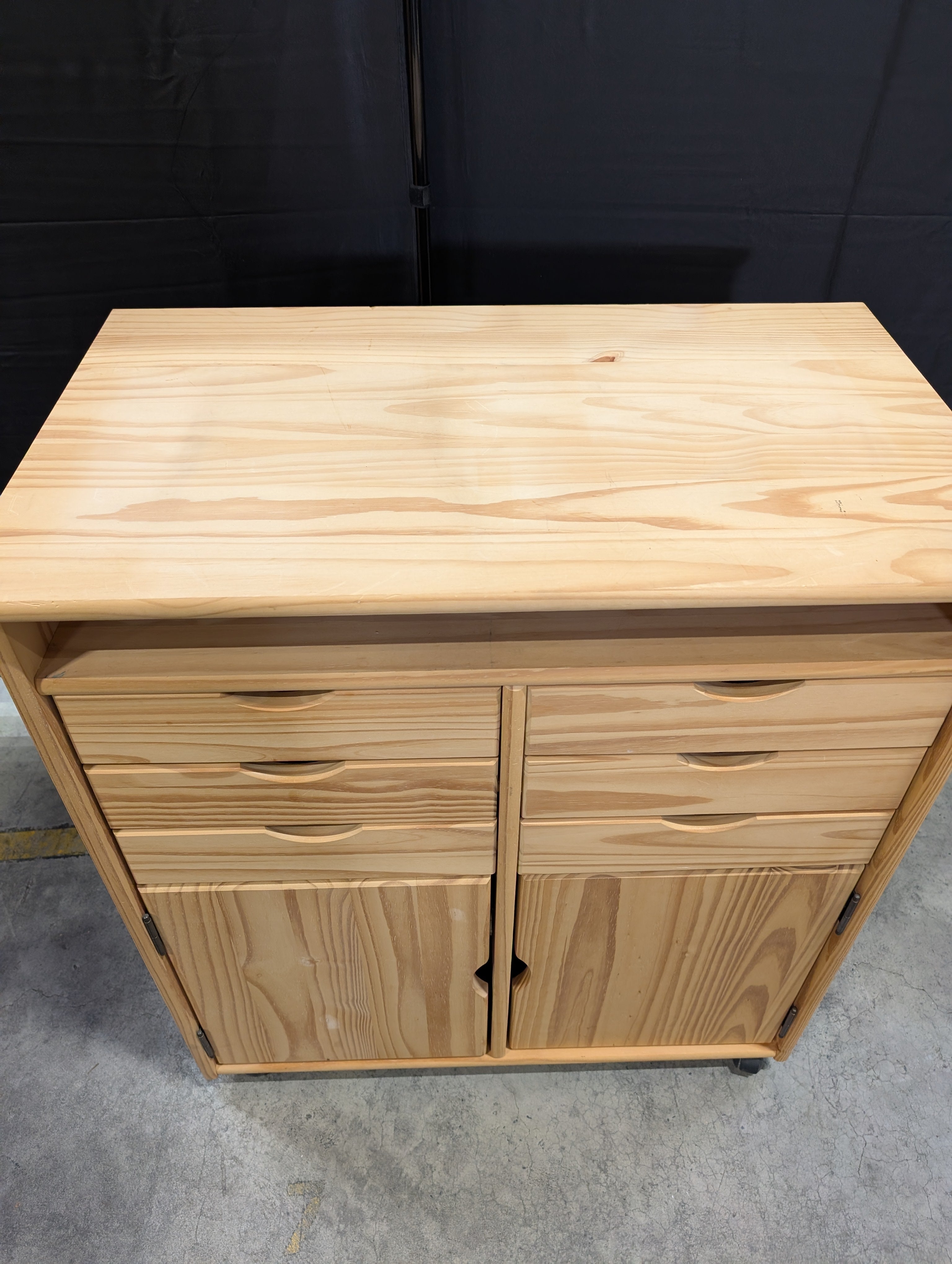 Natural Pine Wood Rolling Storage Cabinet