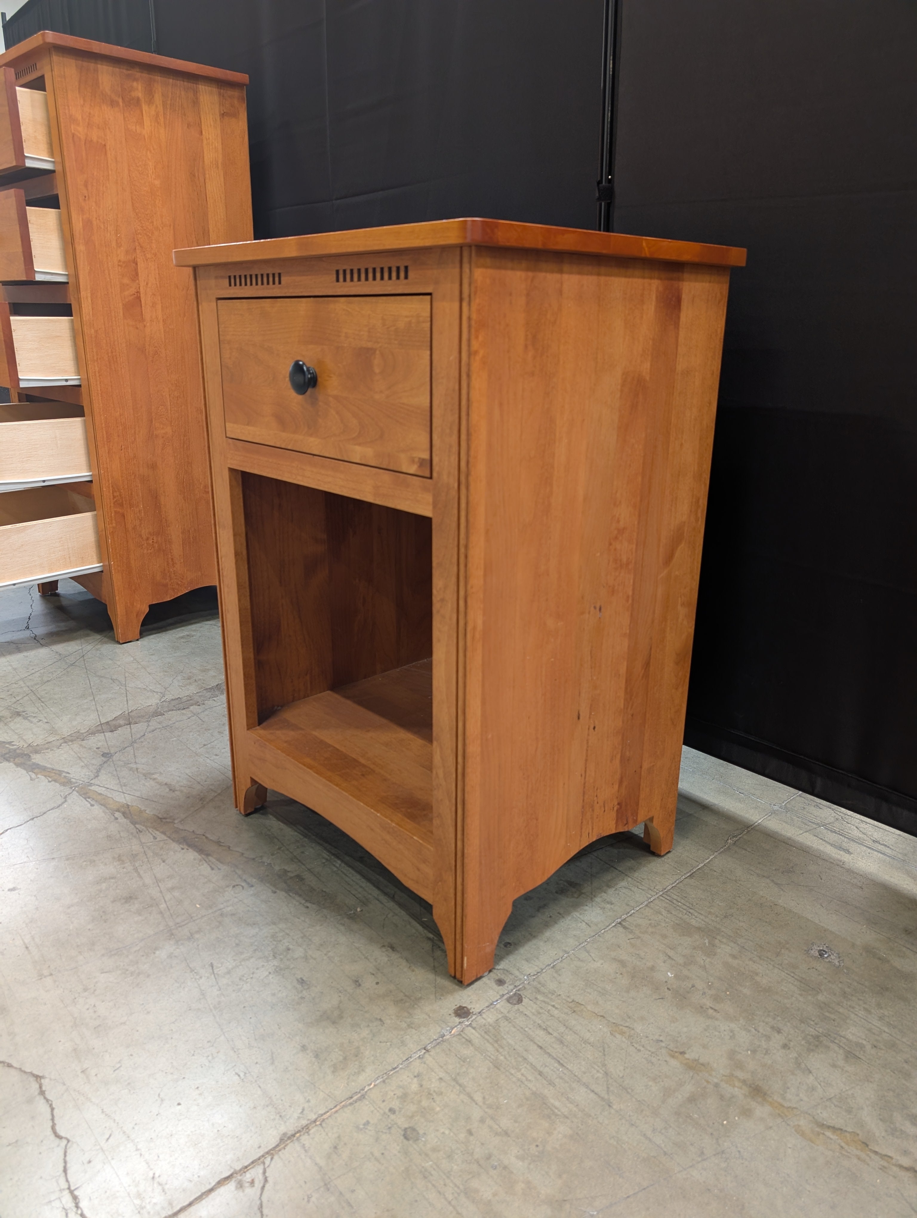 Single-Drawer Open-Shelf Nightstand in Warm Wood