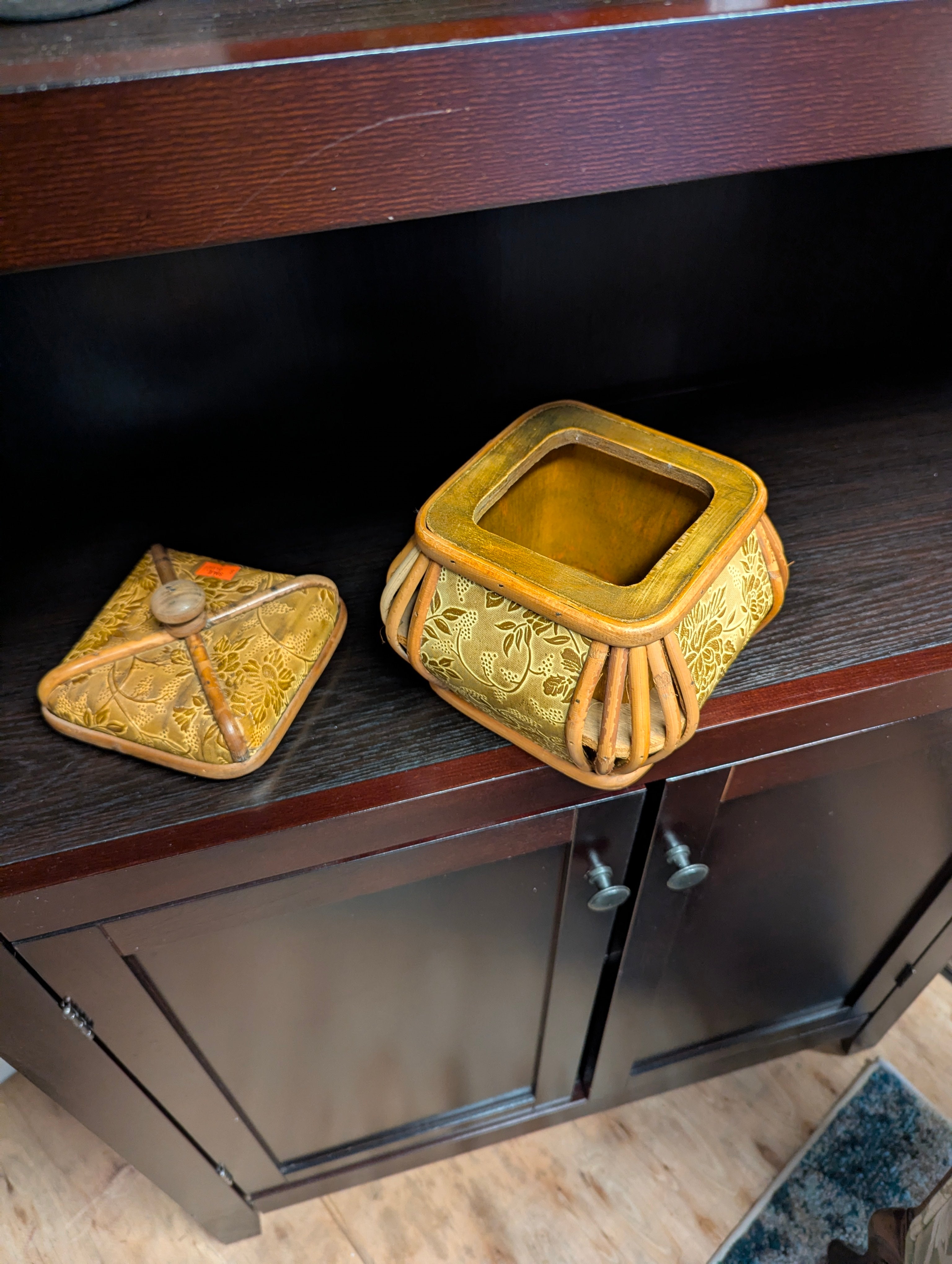 Decorative Embossed Faux Leather and Rattan Box