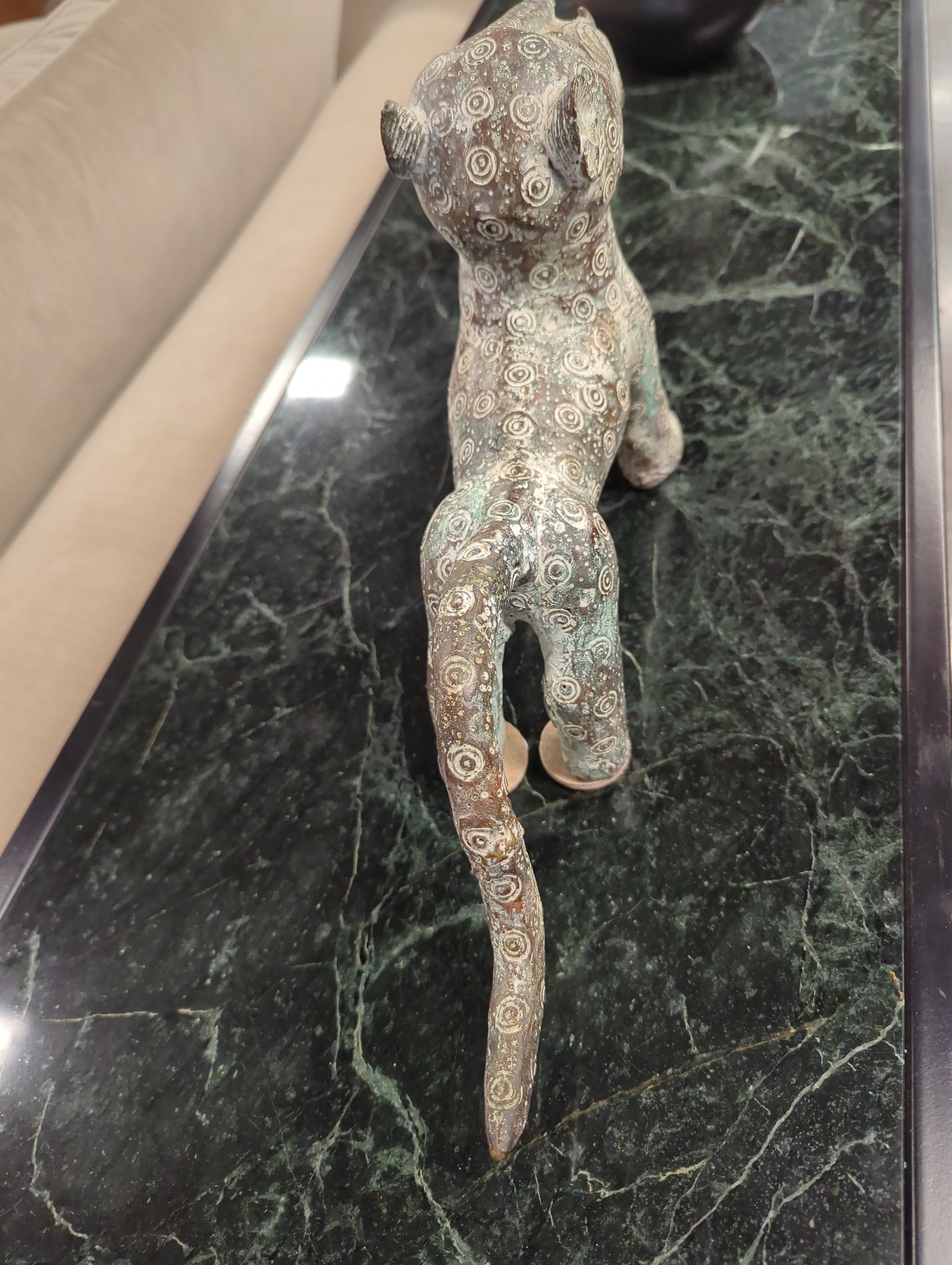 Large Royal African Benin Cast Bronze Spotted Leopard Sculpture
