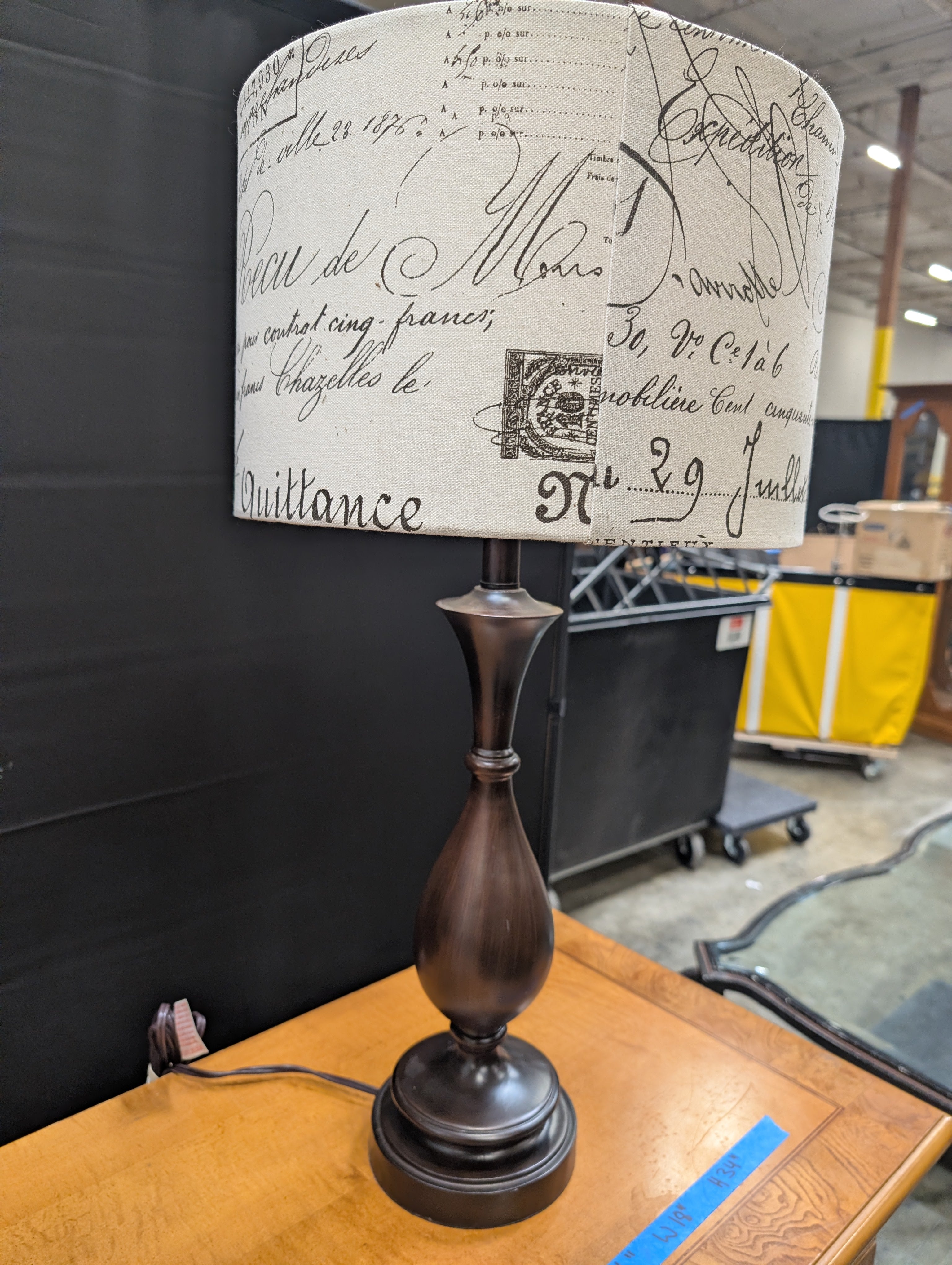 French Script Calligraphy Drum Shade Table Lamp