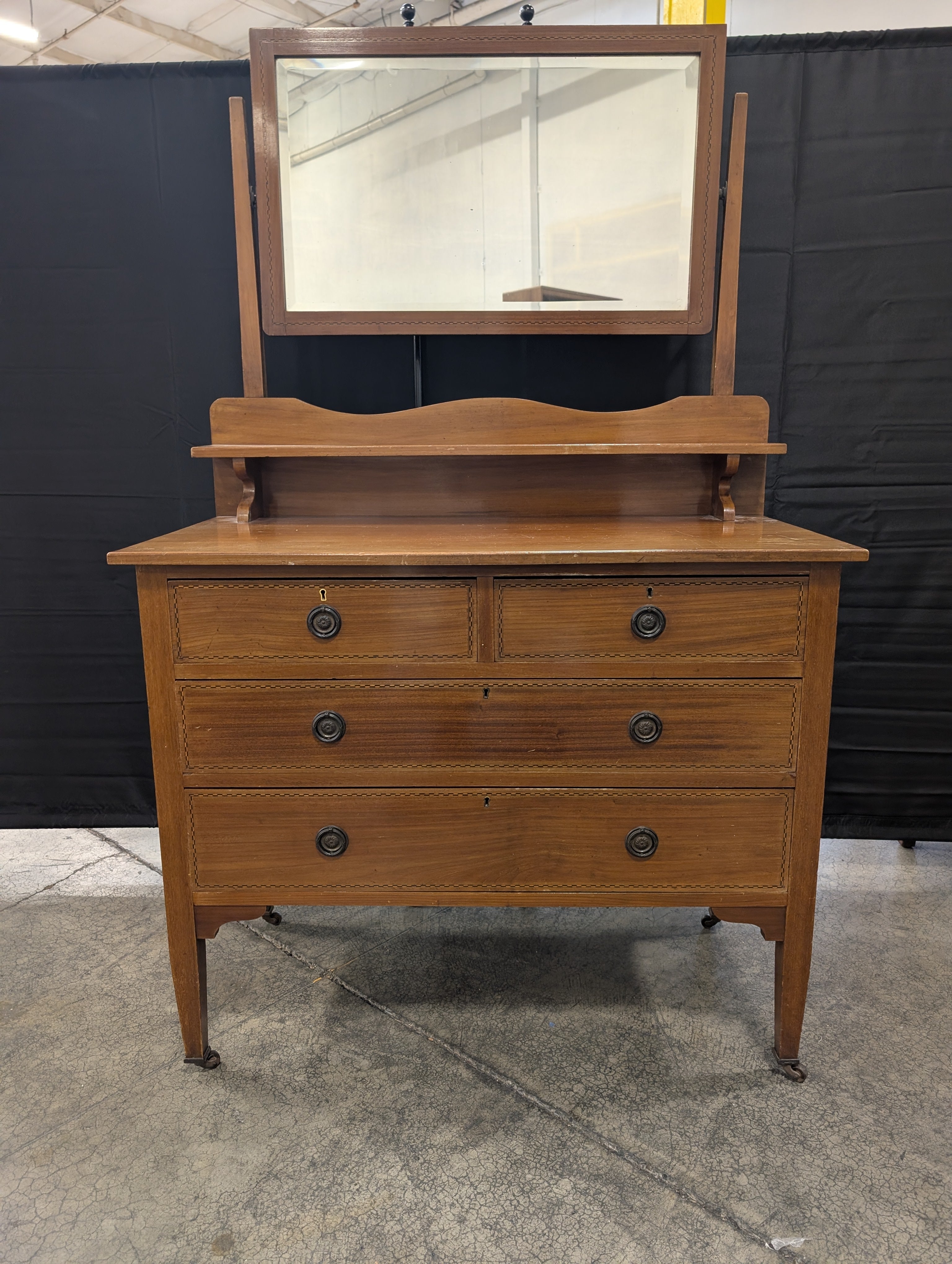 Classic Wooden Dresser with Tilting Mirror and Shelf
