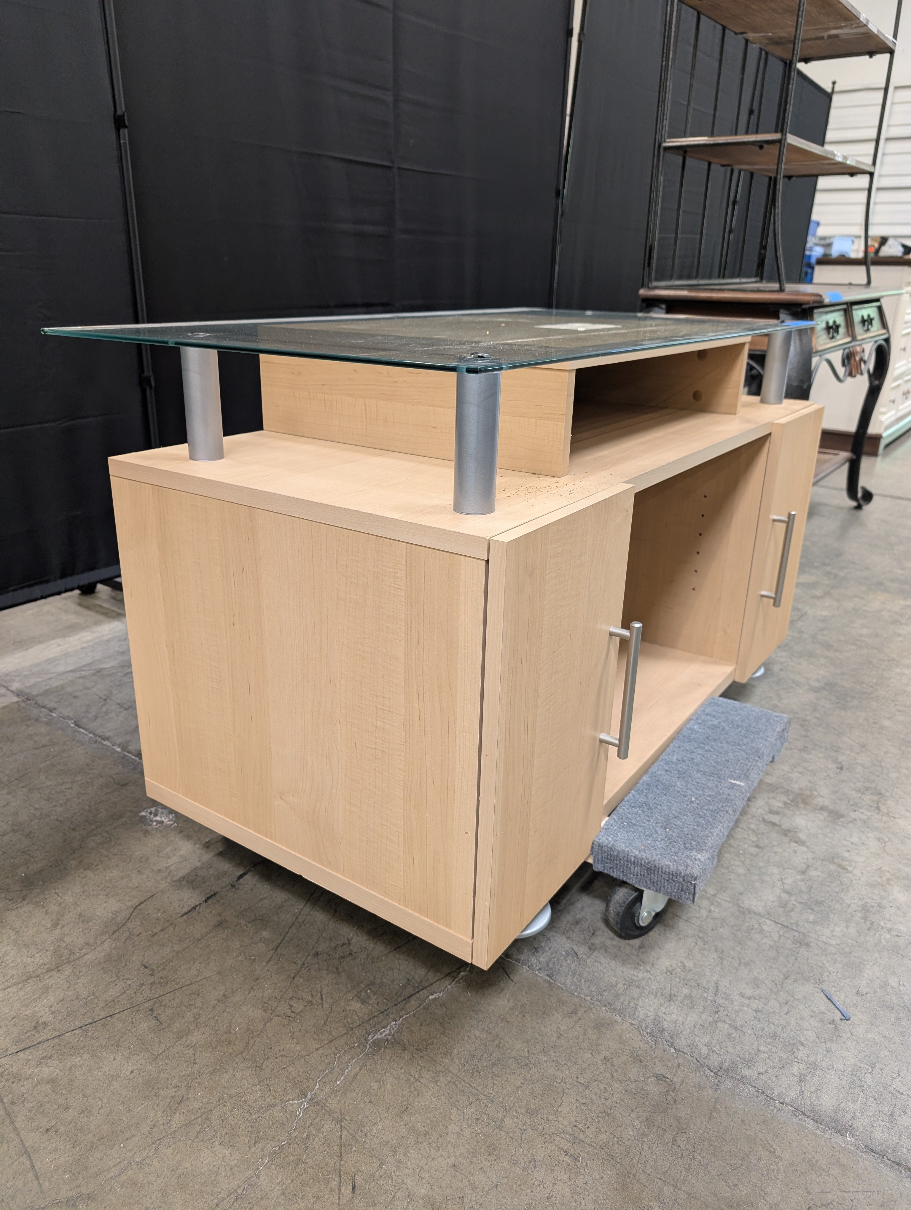 Natural Wood TV Stand with Glass Top
