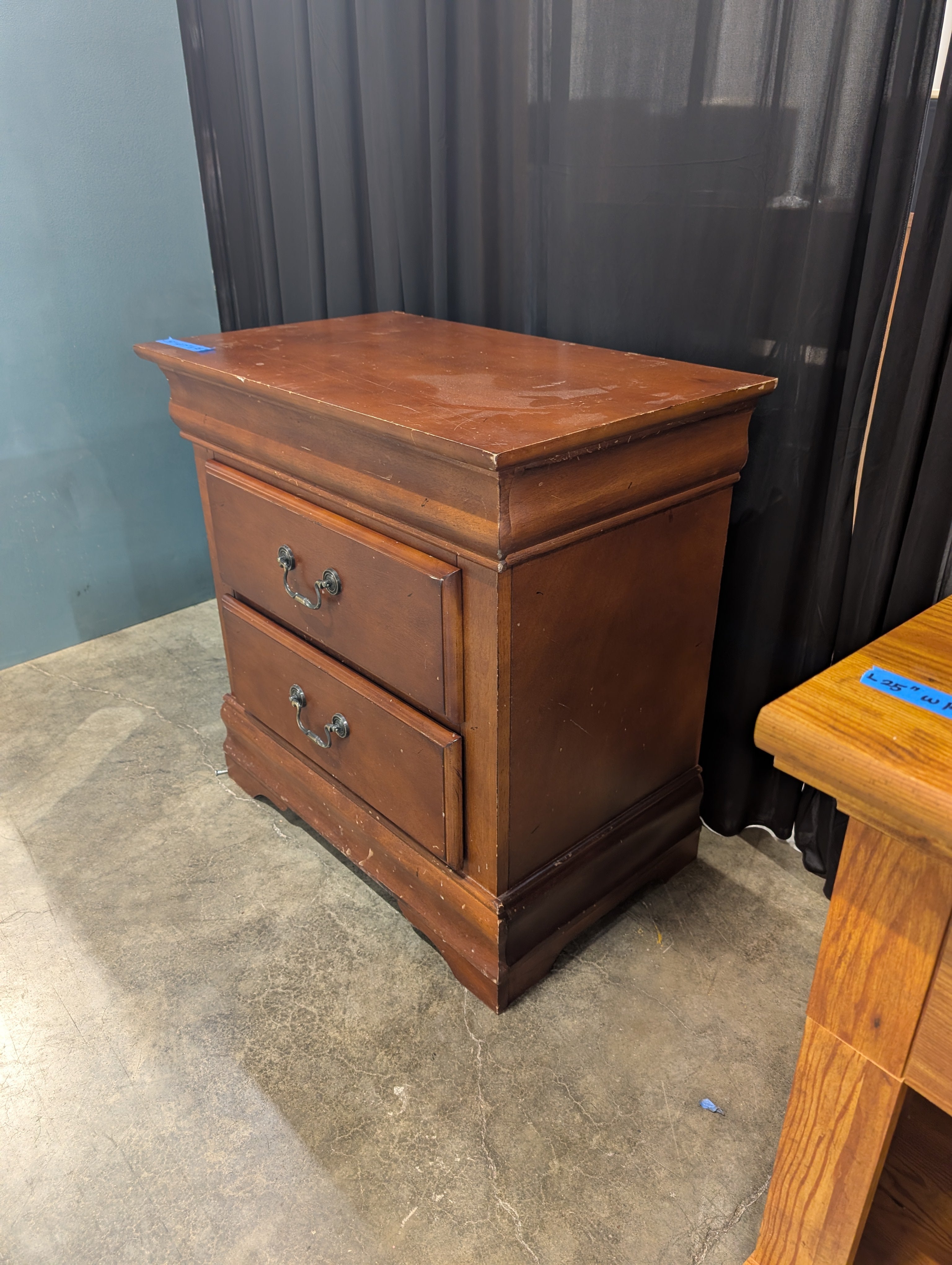 Cherry Stained Two-Drawer Wood Nightstand