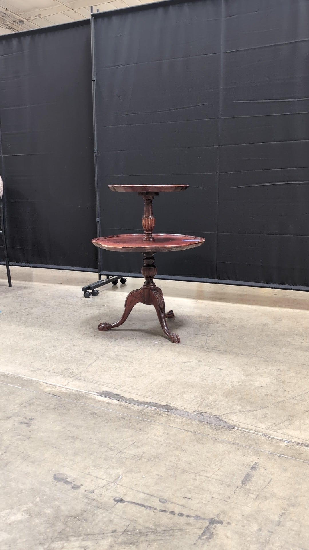 Vintage Two-Tiered Scalloped Wood Accent Table