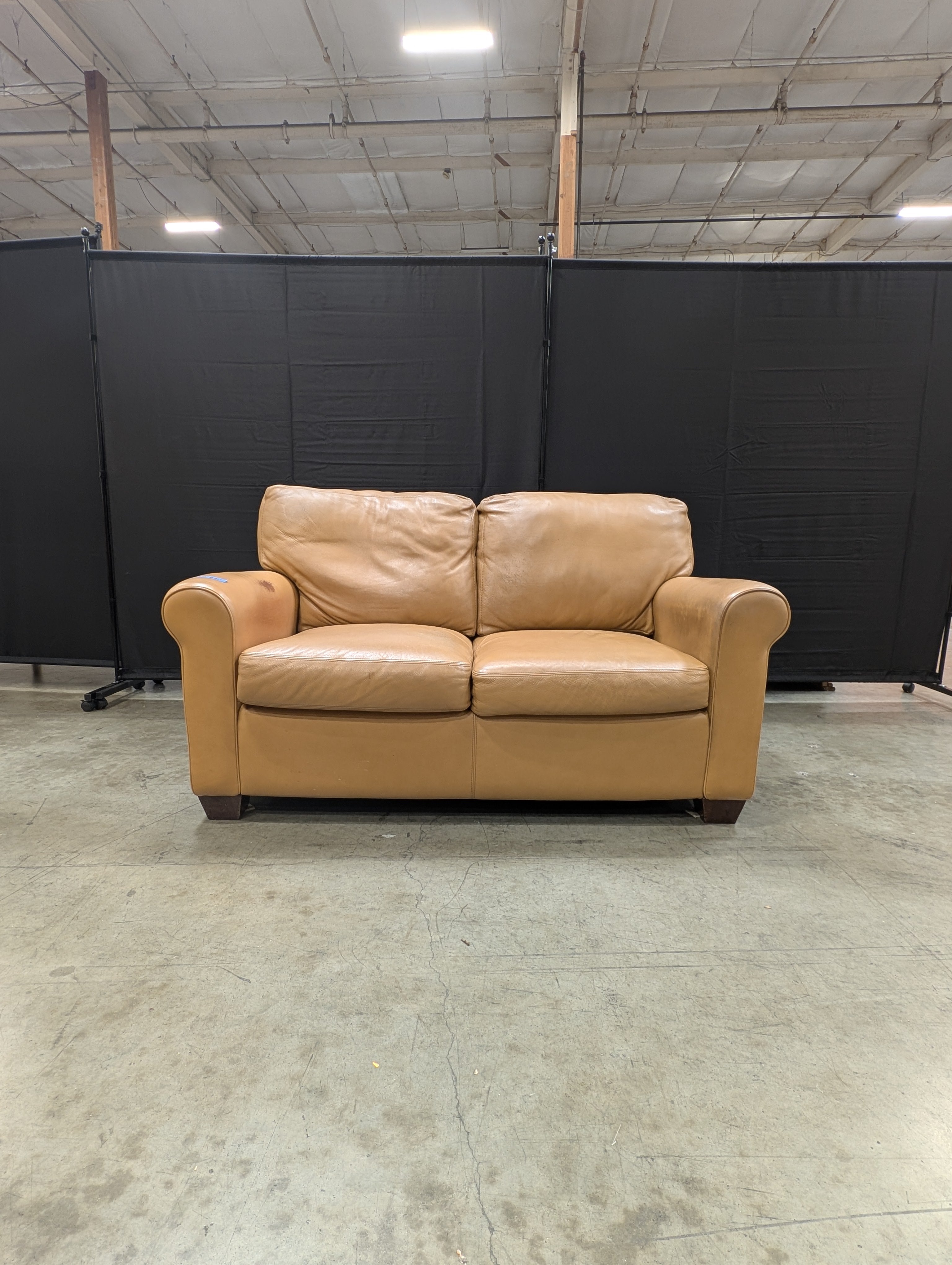 Compact Two-Seater Tan Leather Sofa