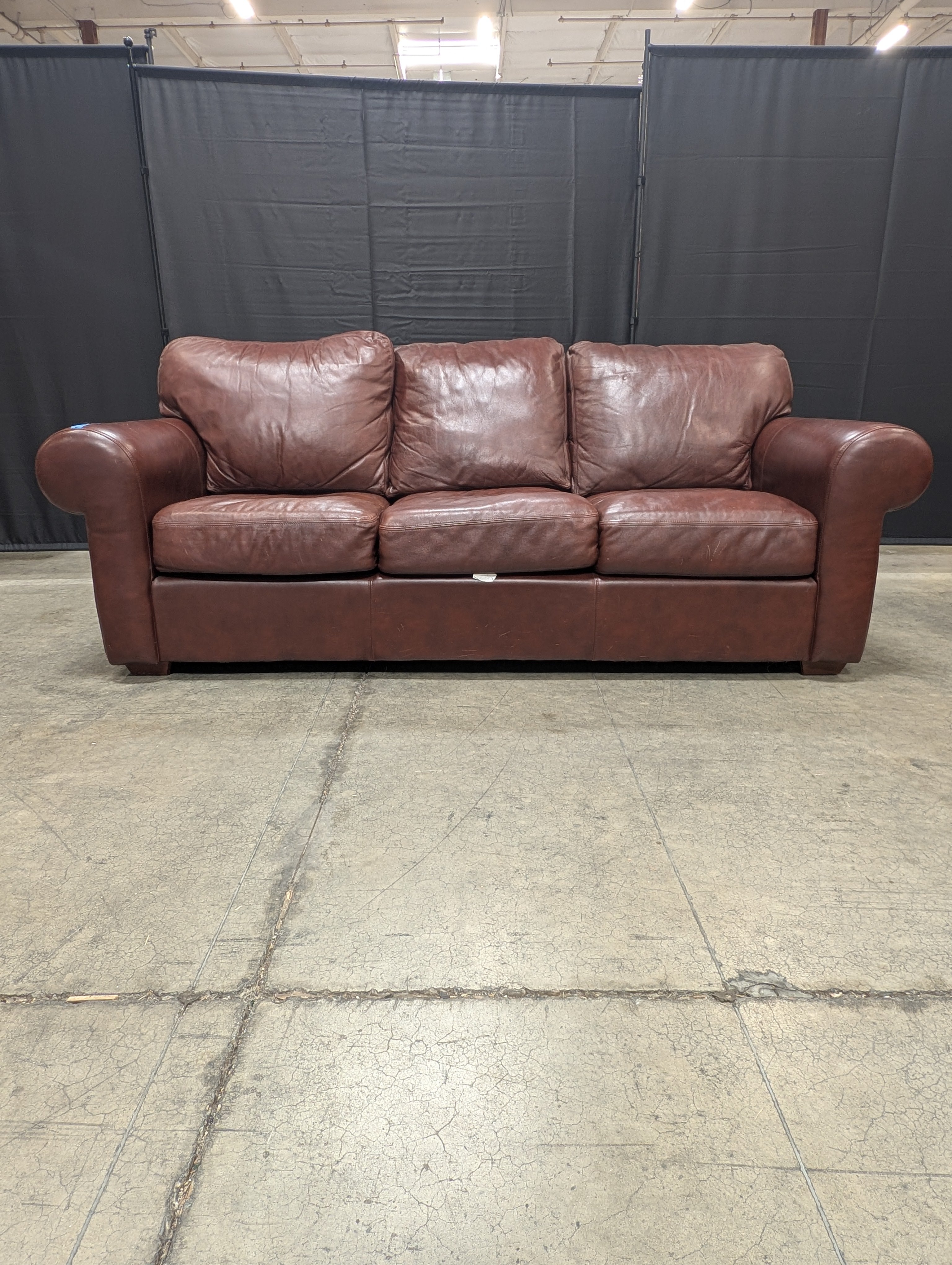 Legacy Leather Three-Cushion Burgundy Leather Sofa