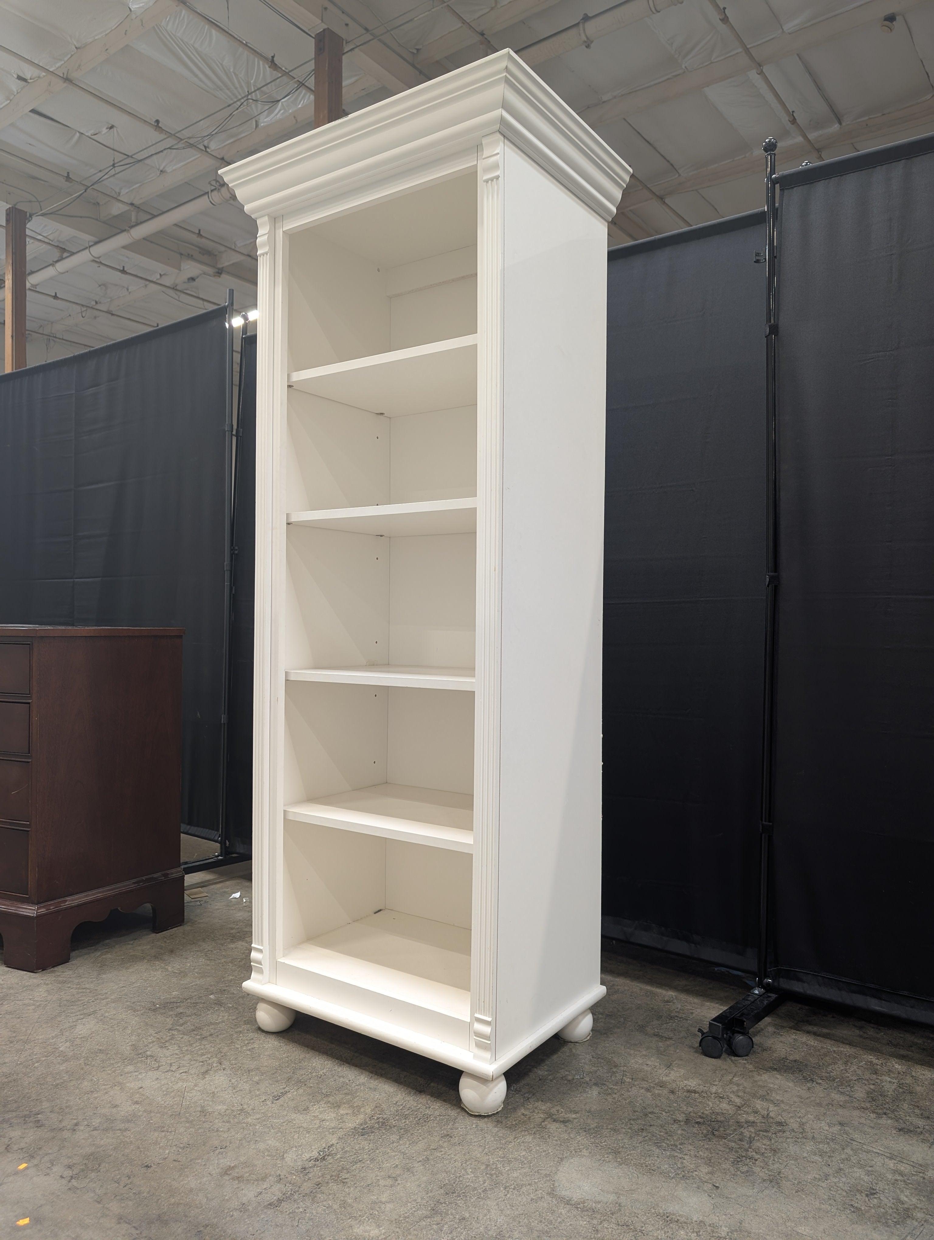 White Painted Wood Bookcase with Crown Molding