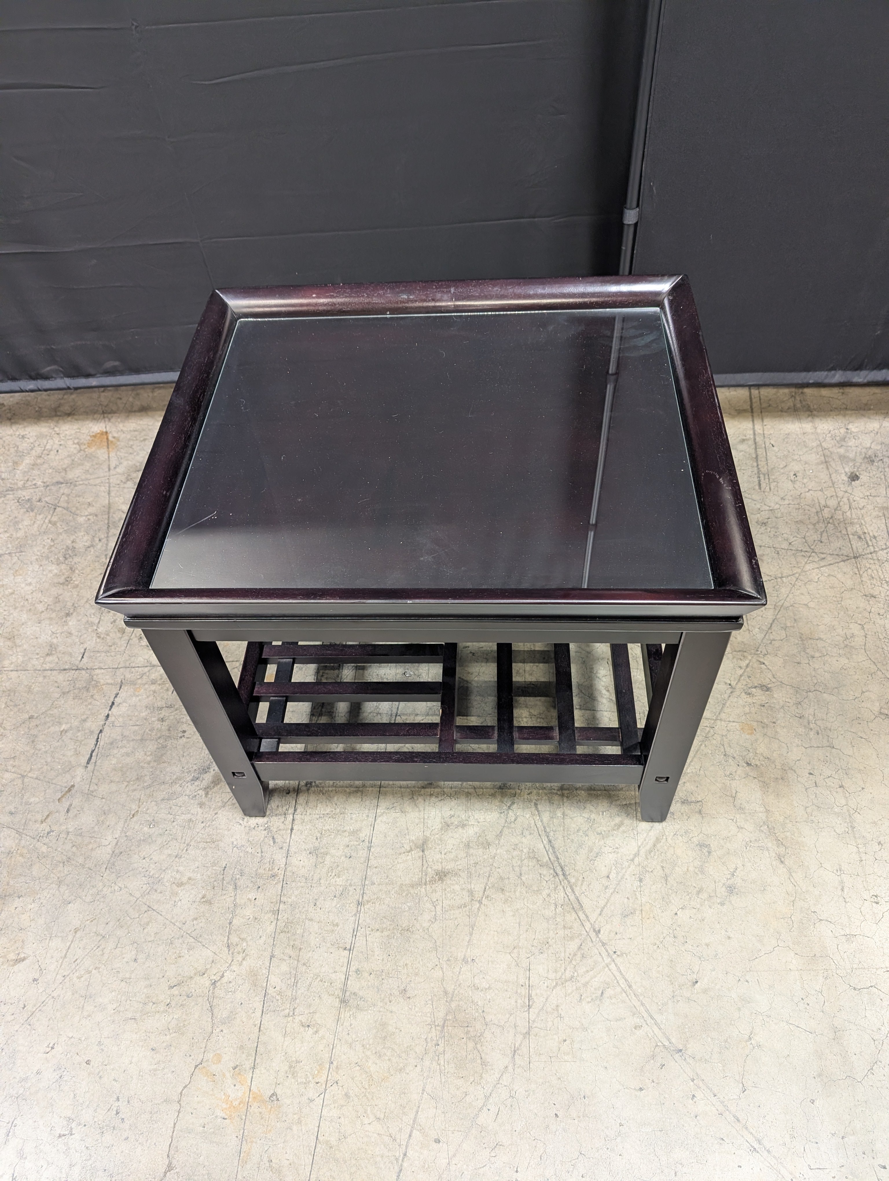 Dark Espresso Wood End Table with Glass Top