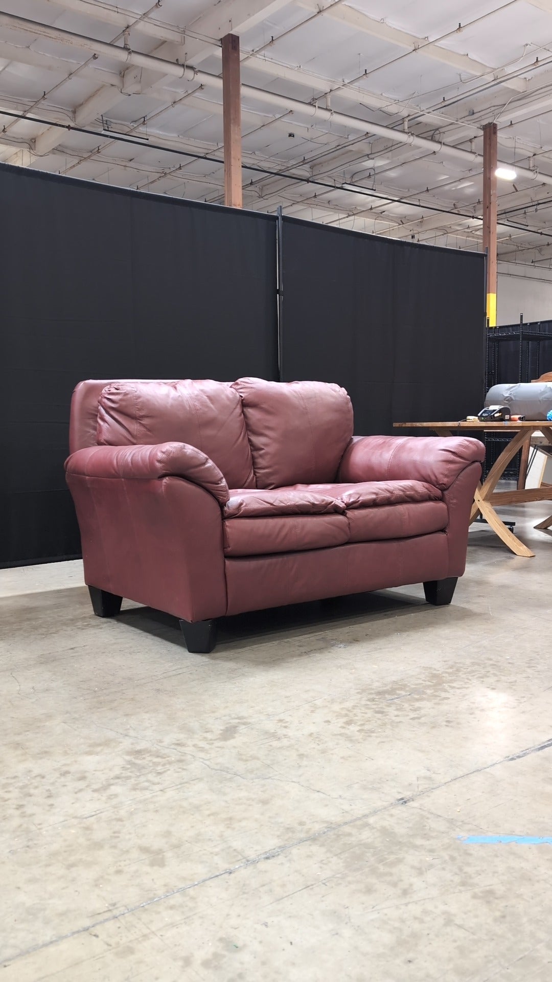 Rich Burgundy Leather Two-Seater Sofa