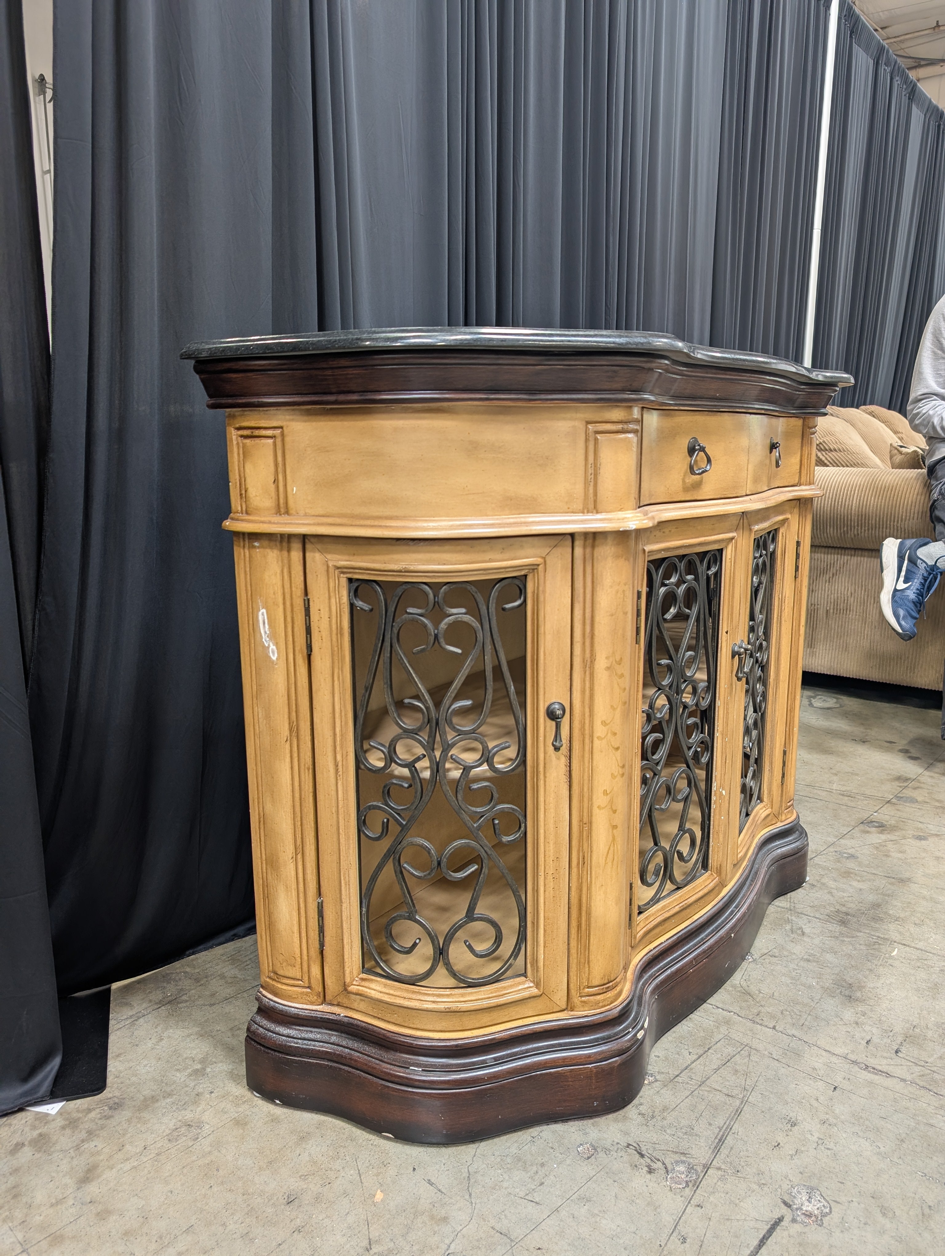 Two-Tone Traditional Wood Buffet with Metal Scrollwork