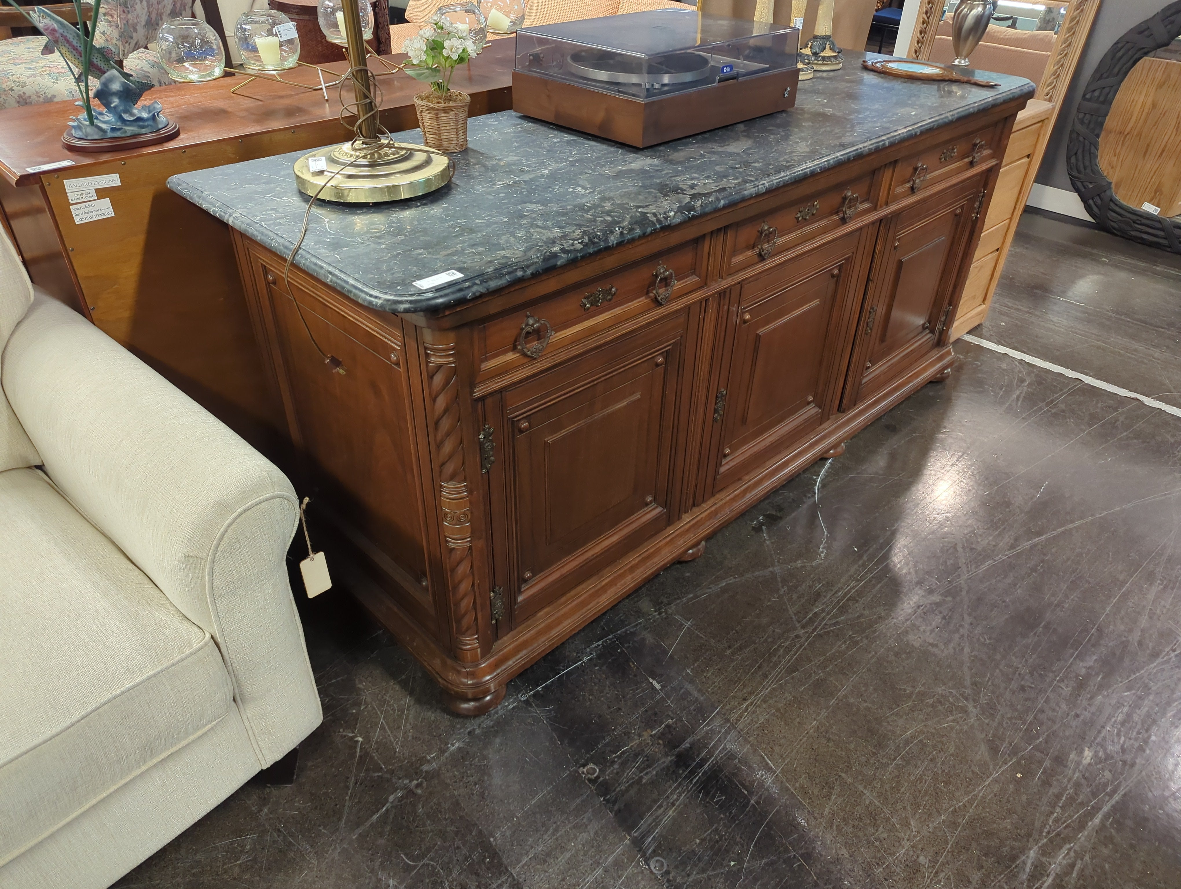 Granite Top French Revival Sideboard