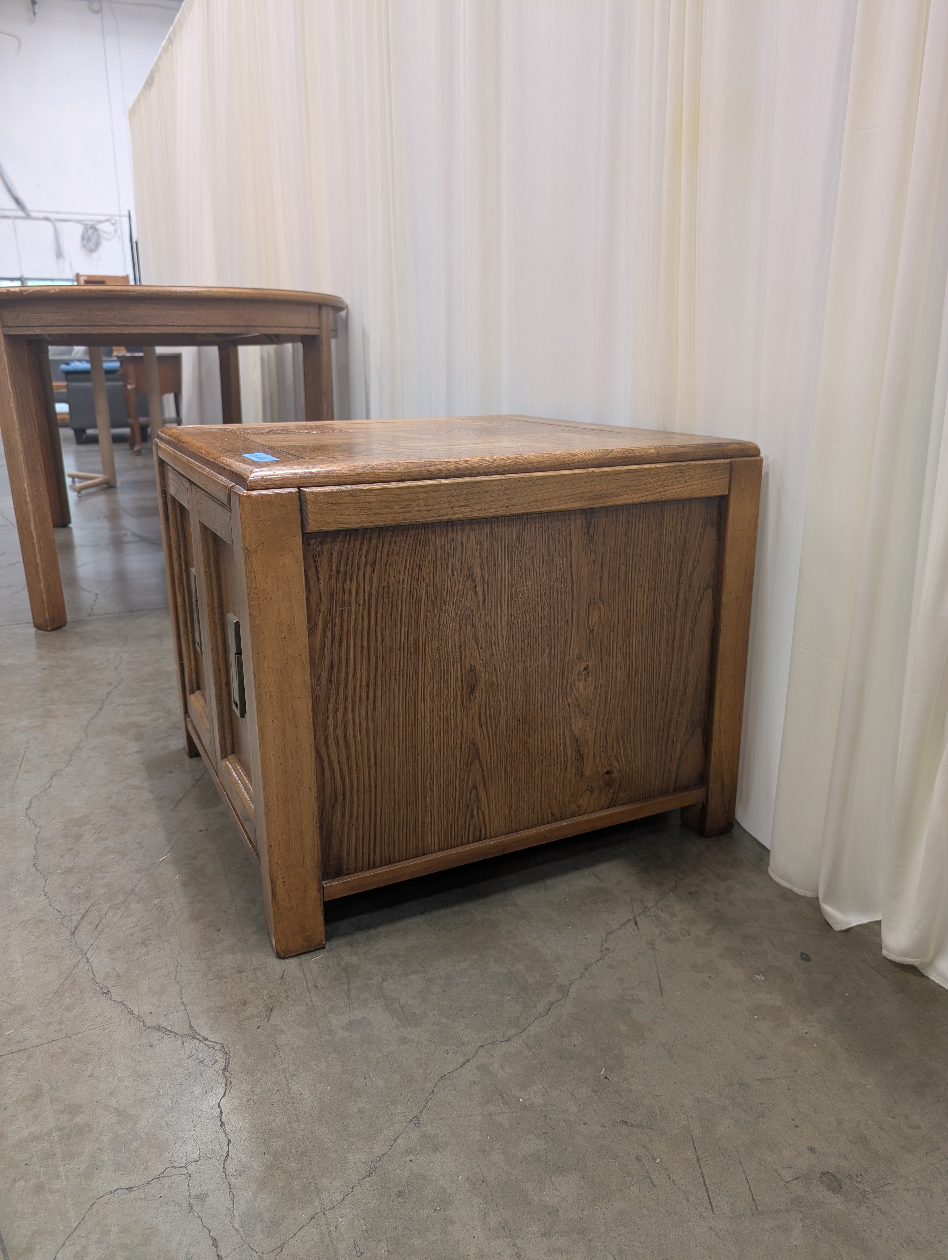 Vintage Oak Two-Door End Table with Brass Pulls