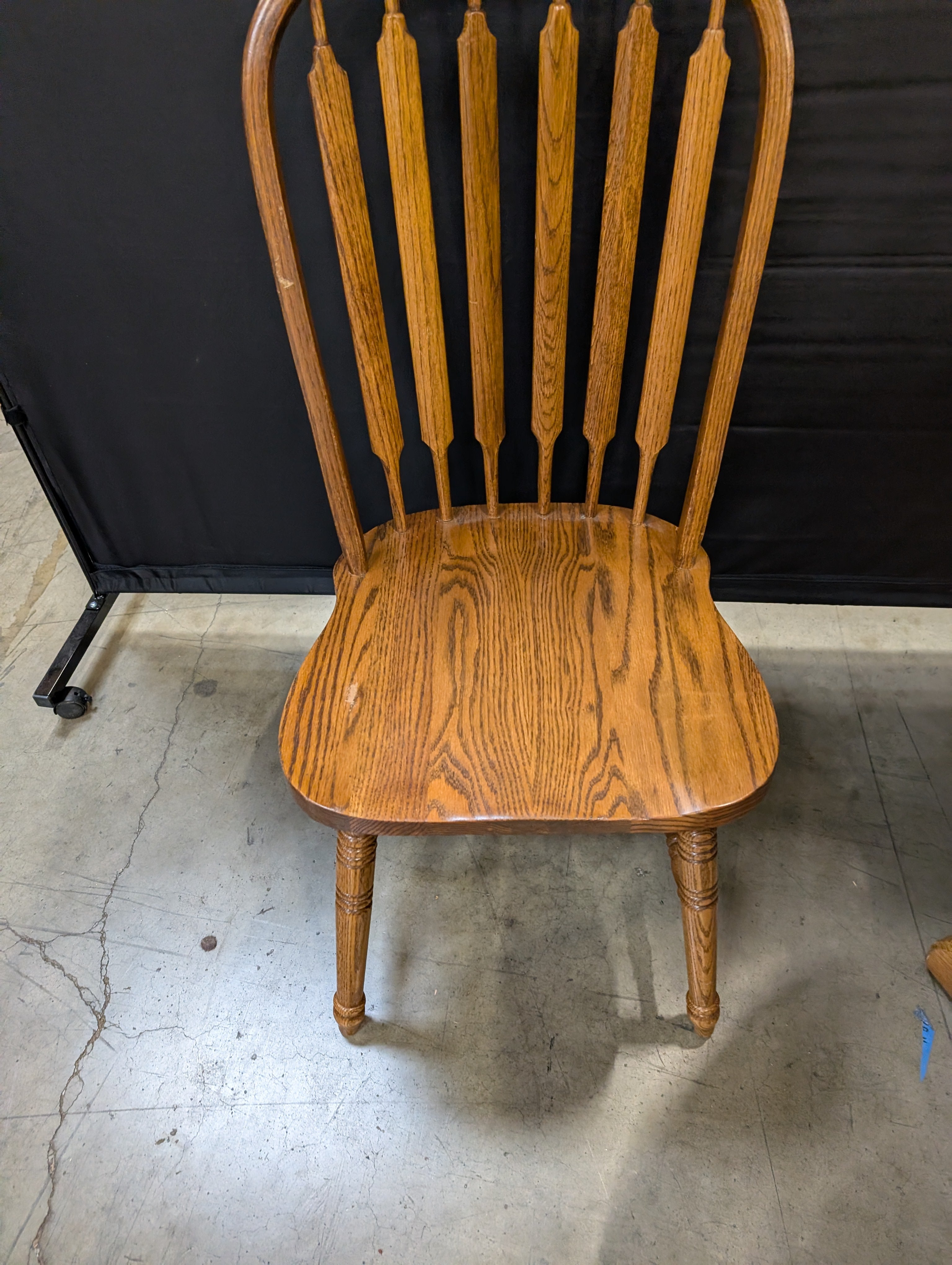 Oak Finish Dining Table with Six Spindle Back Chairs