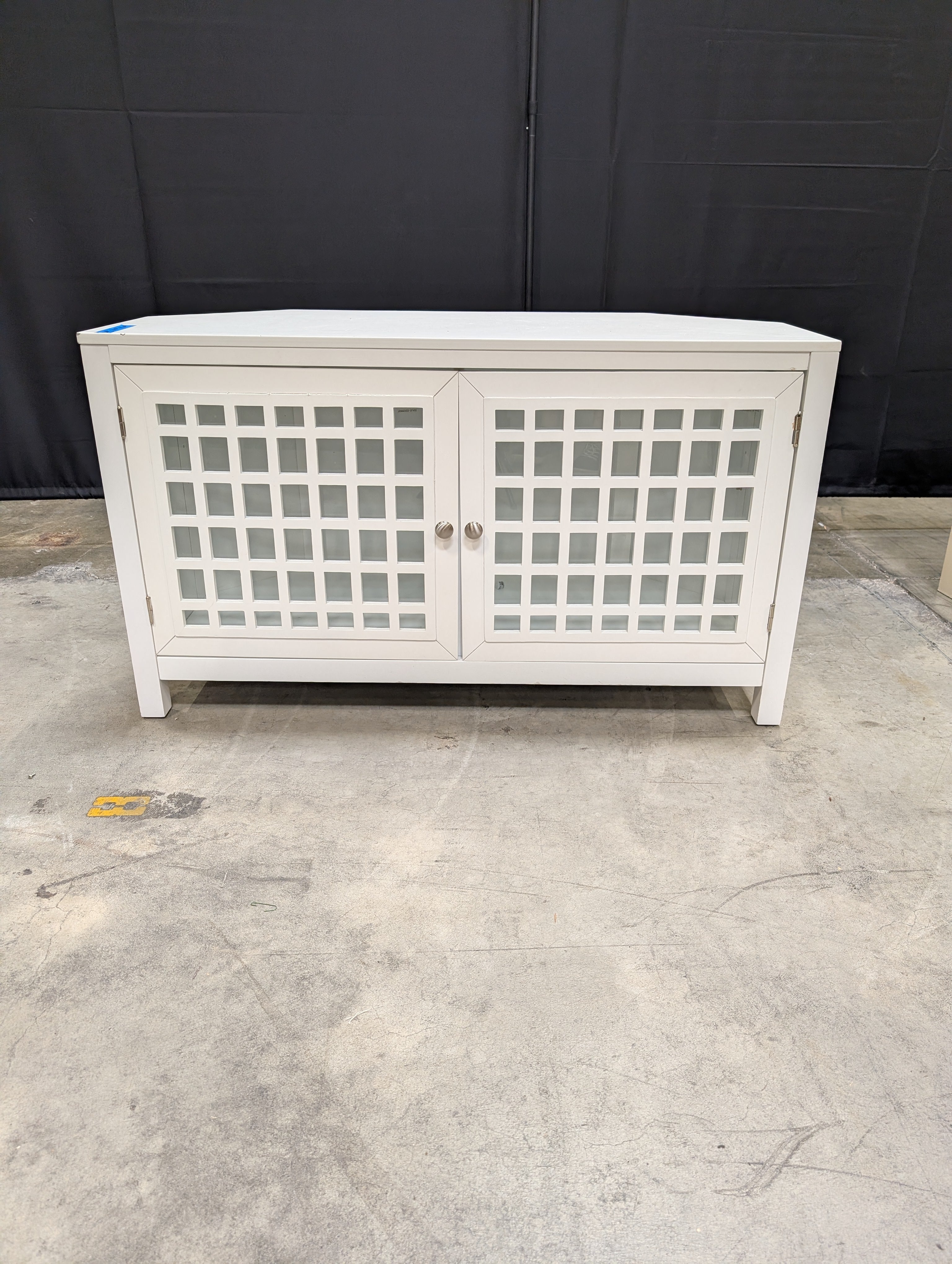White Lattice Door Accent Storage Cabinet