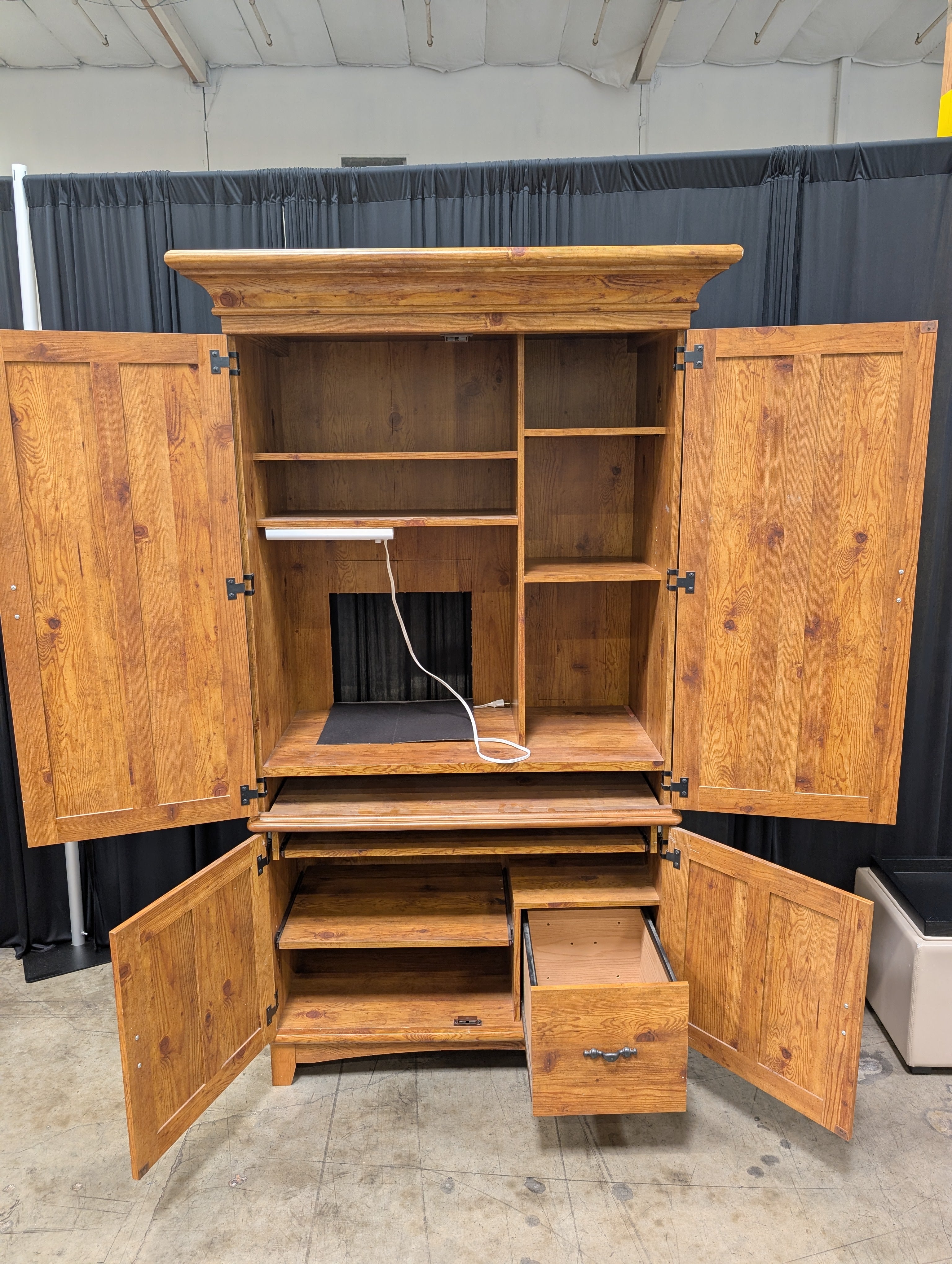 Natural Wood Storage Armoire with Dark Hardware