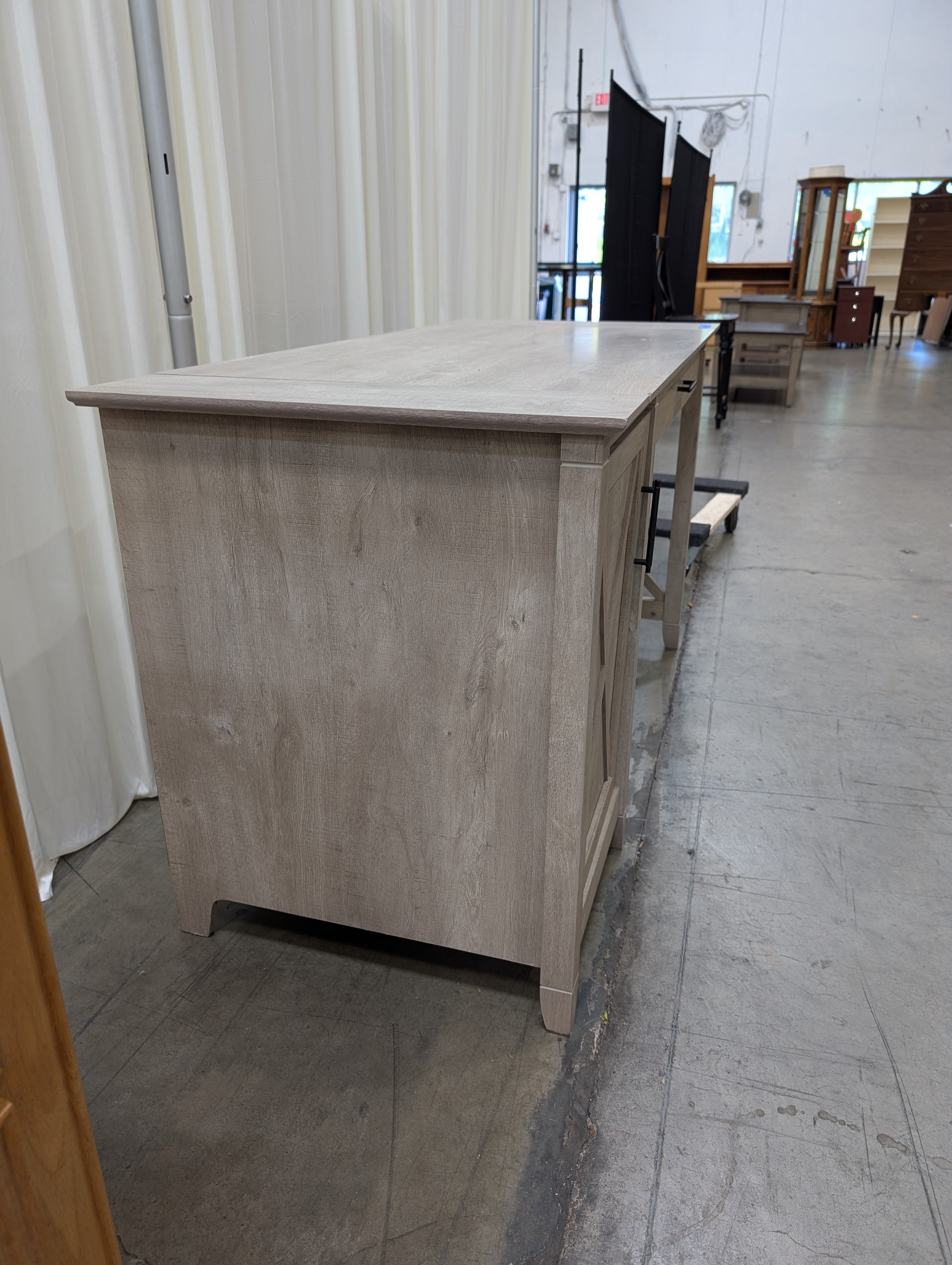 Grey Farmhouse Wood Desk with Cabinet