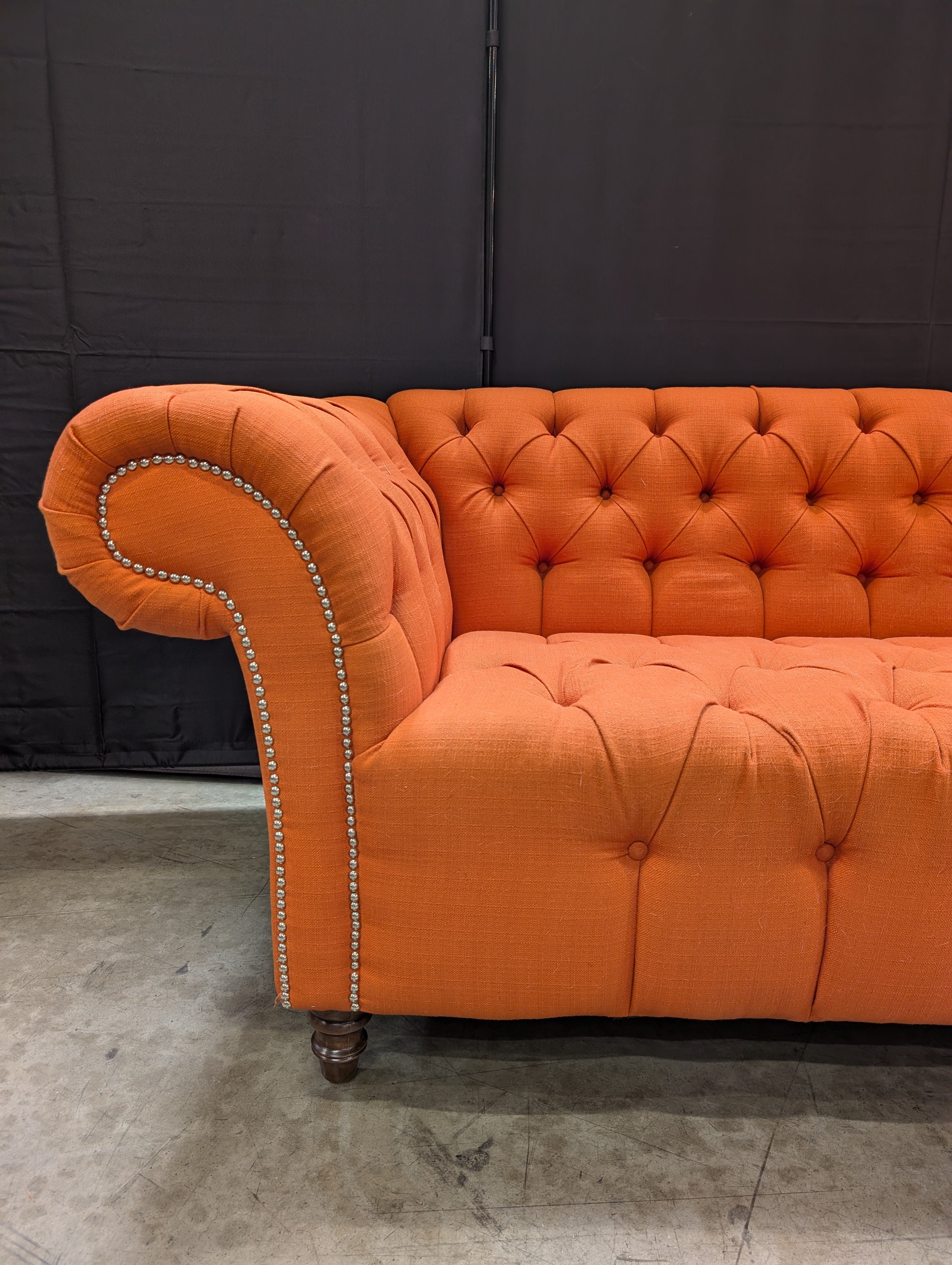 Vibrant Orange Button-Tufted Chesterfield Style Settee