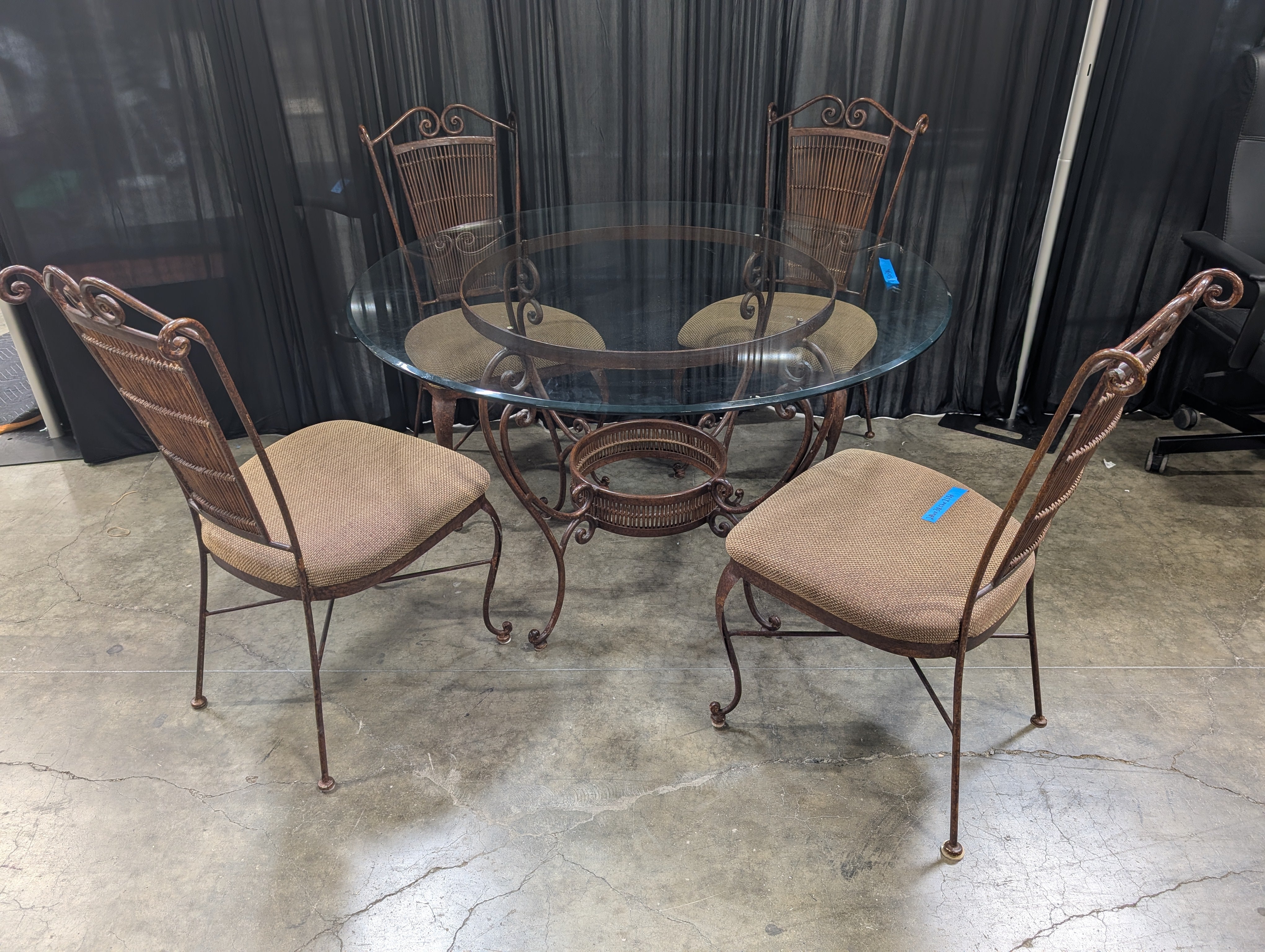 Ornate Wrought Iron Glass Top Dining Set