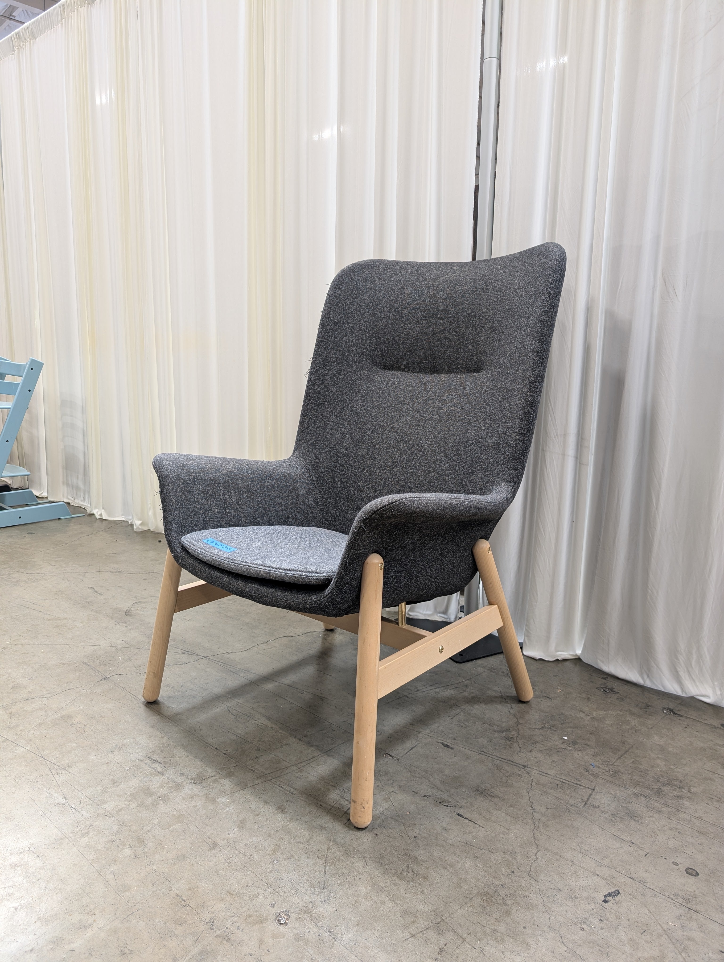 High-Back Charcoal Fabric Accent Chair with Wood Legs