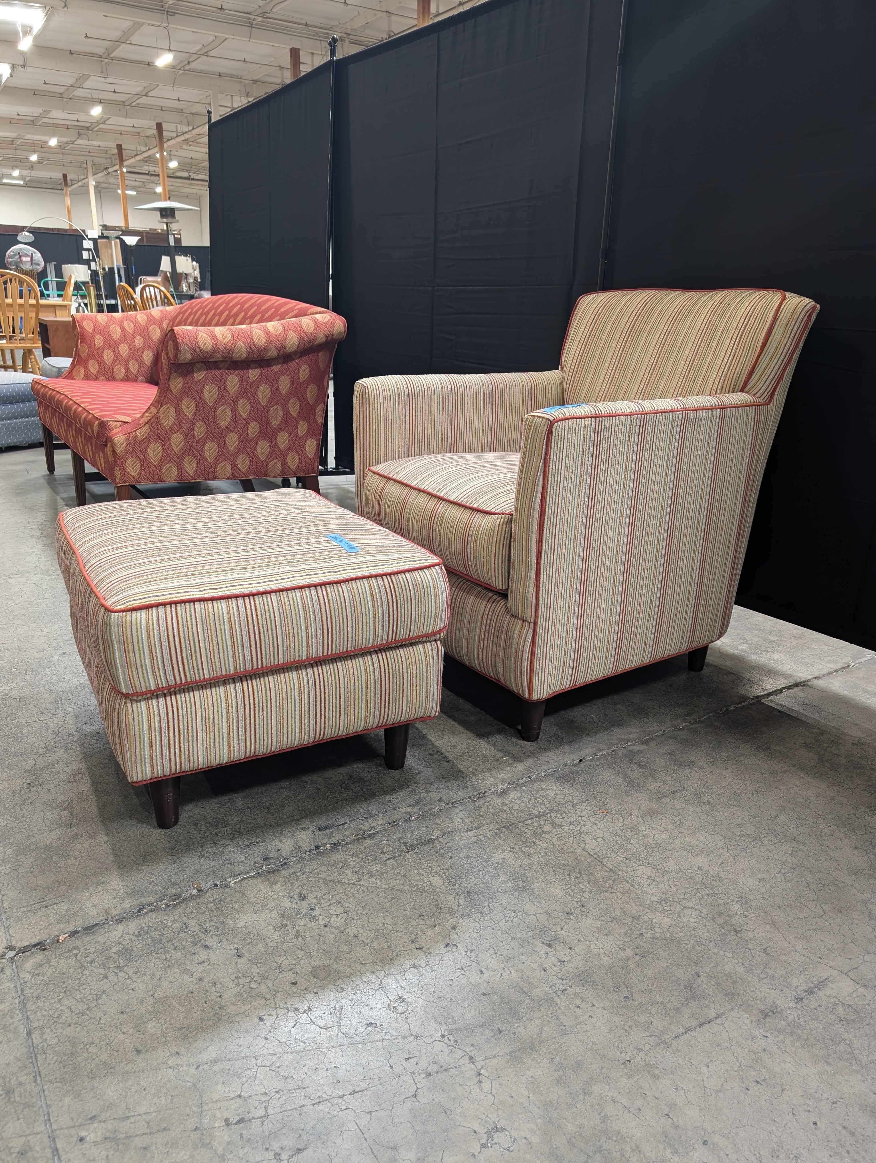 Striped Bassett Furniture Armchair with Ottoman