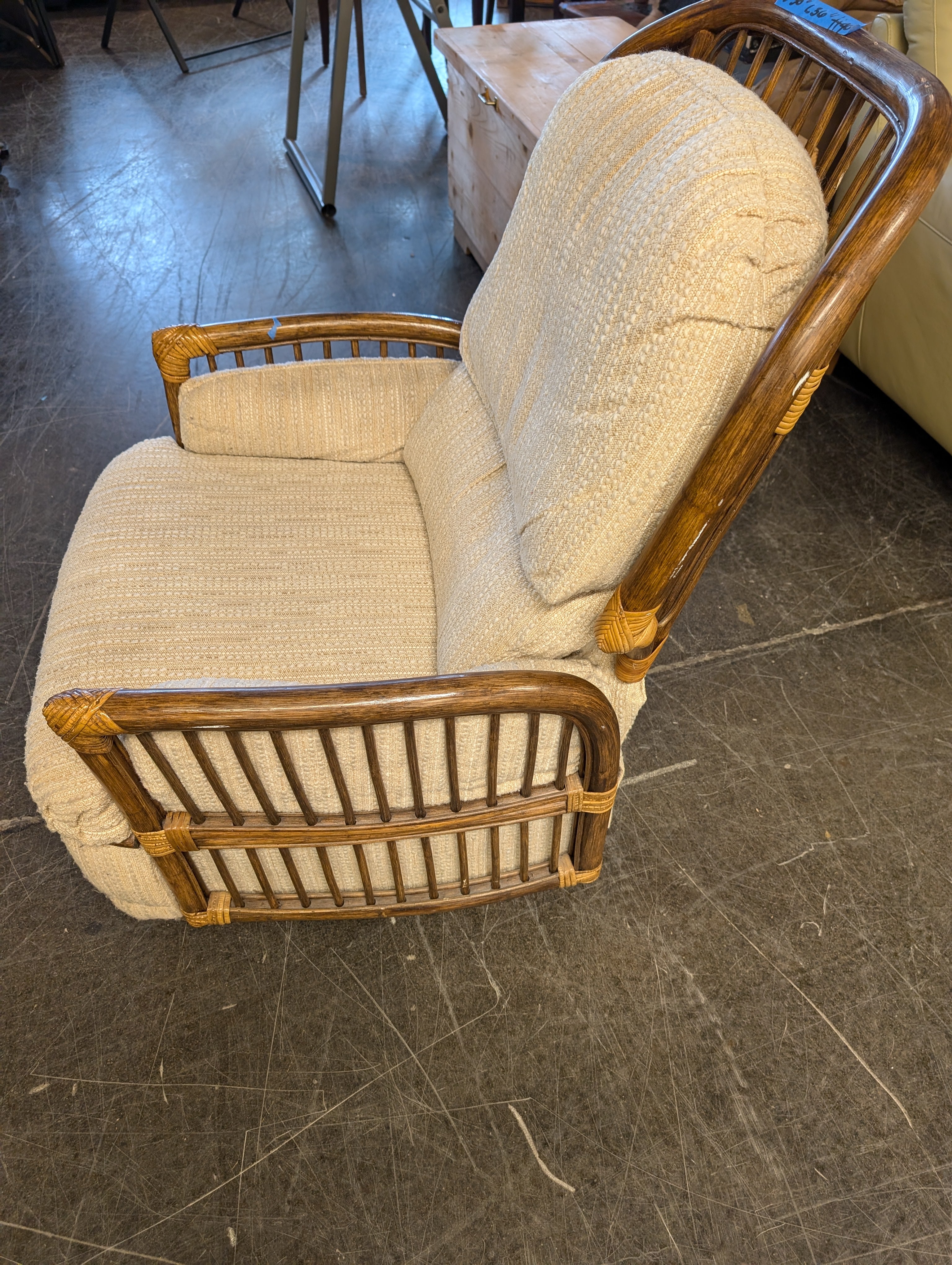 Vintage Bamboo Frame Recliner Chair with Upholstered Cushions