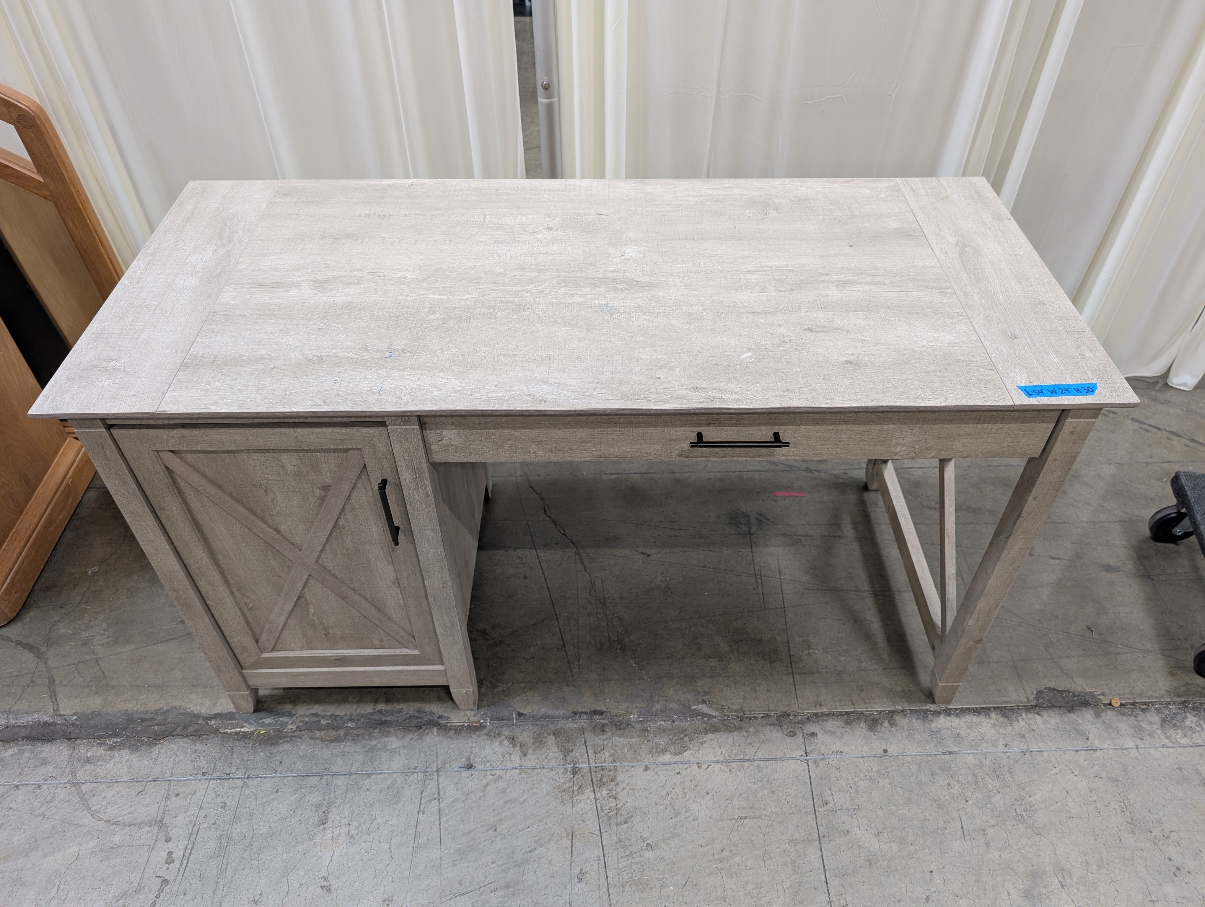 Grey Farmhouse Wood Desk with Cabinet