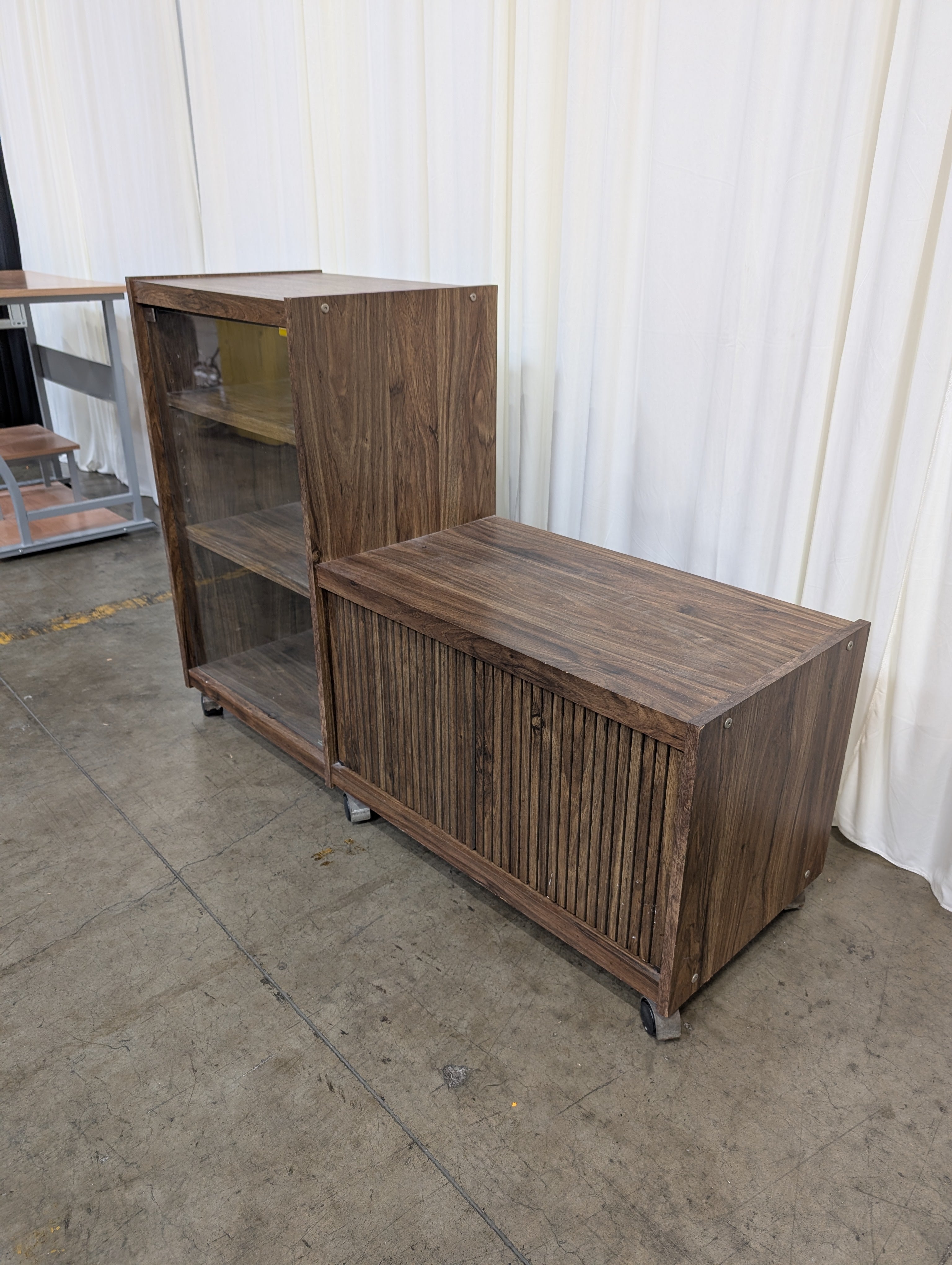Brown Wood Slatted Door TV Stand