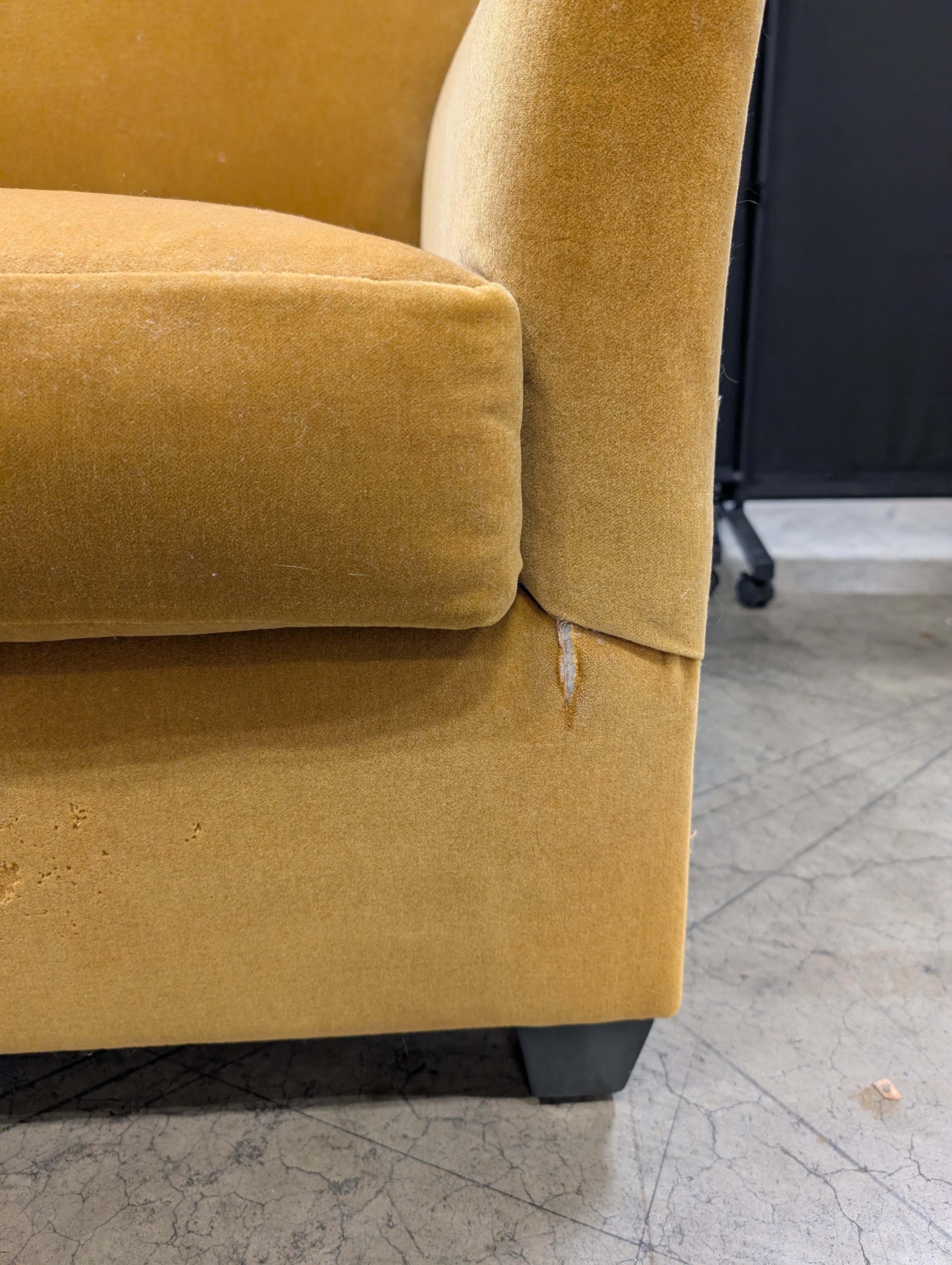 Tan Upholstered Armchair with Square Arms