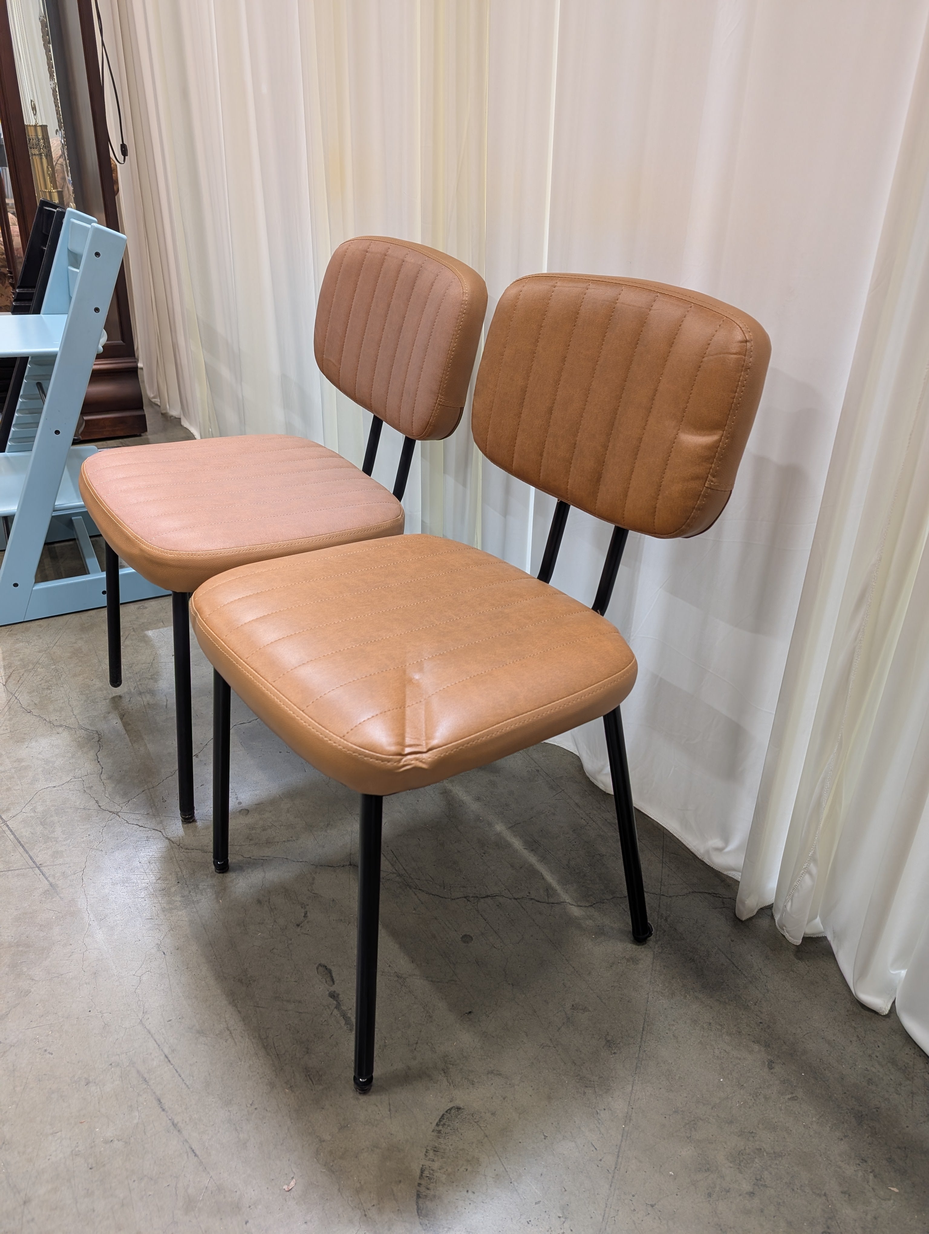 Pair of Modern Brown Upholstered Dining Chair with Metal Frame