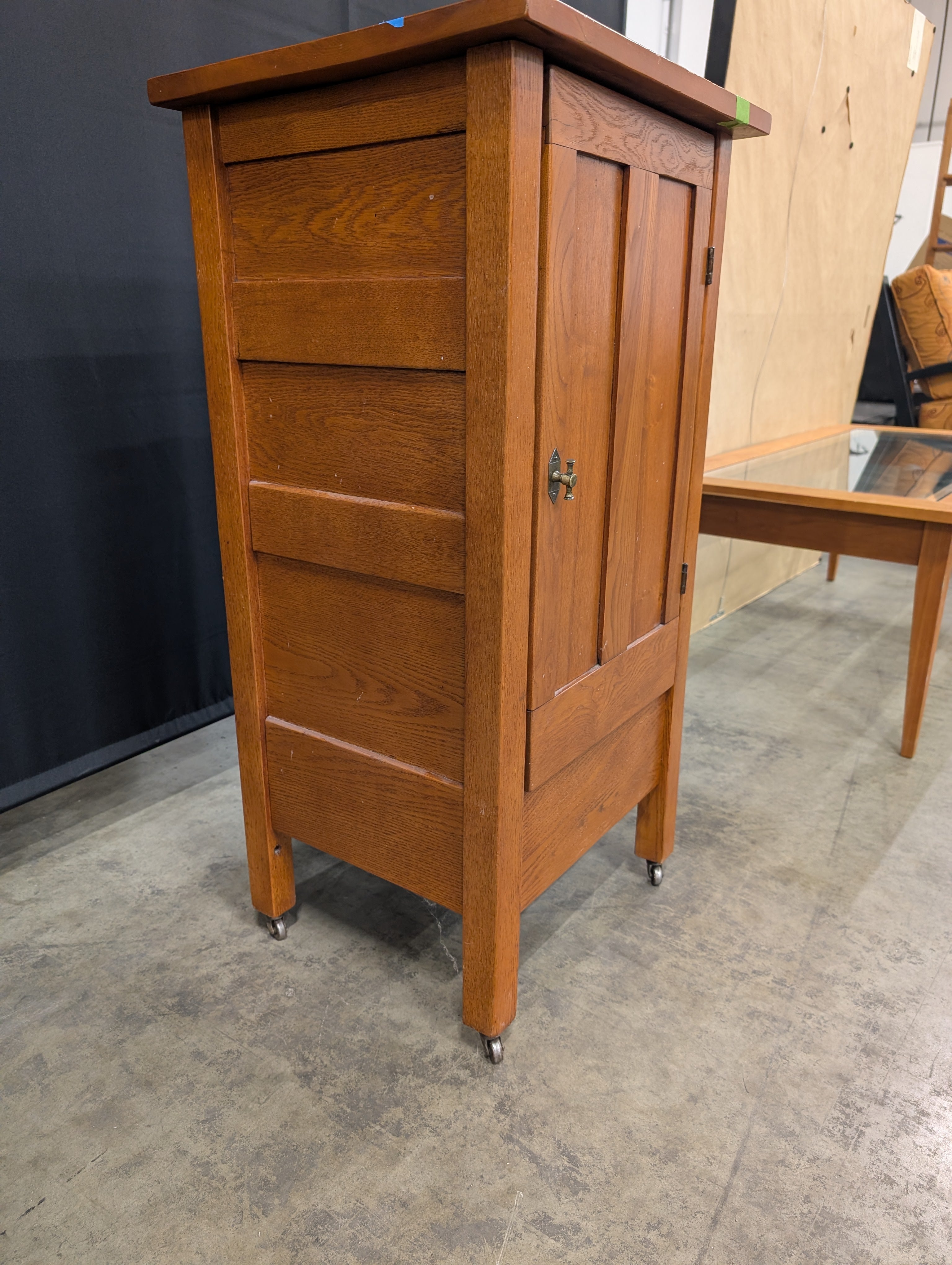 Paneled Oak Arts and Crafts Cabinet with Casters