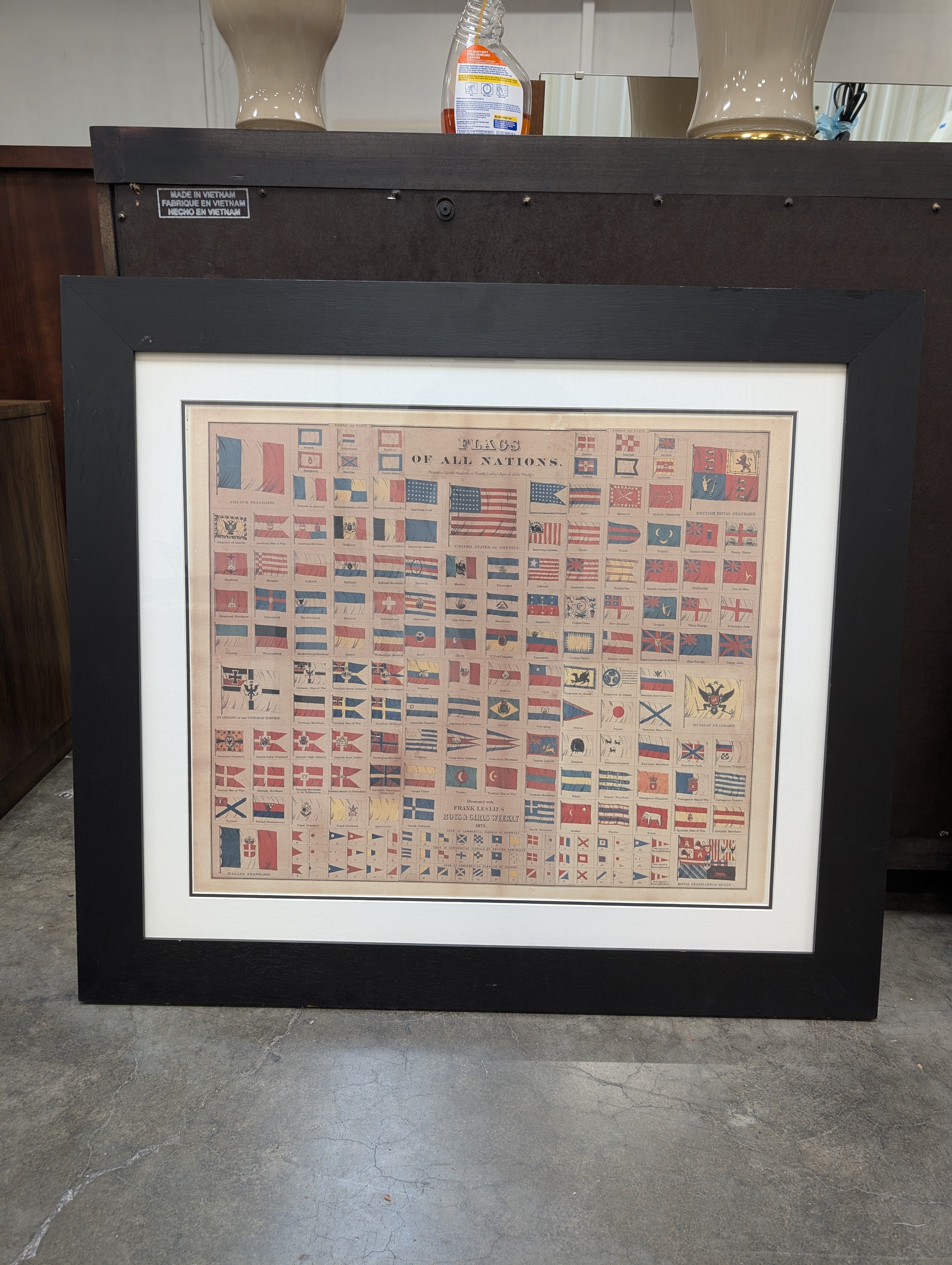 Antique Frank Leslie's Flags Framed Print in Wood