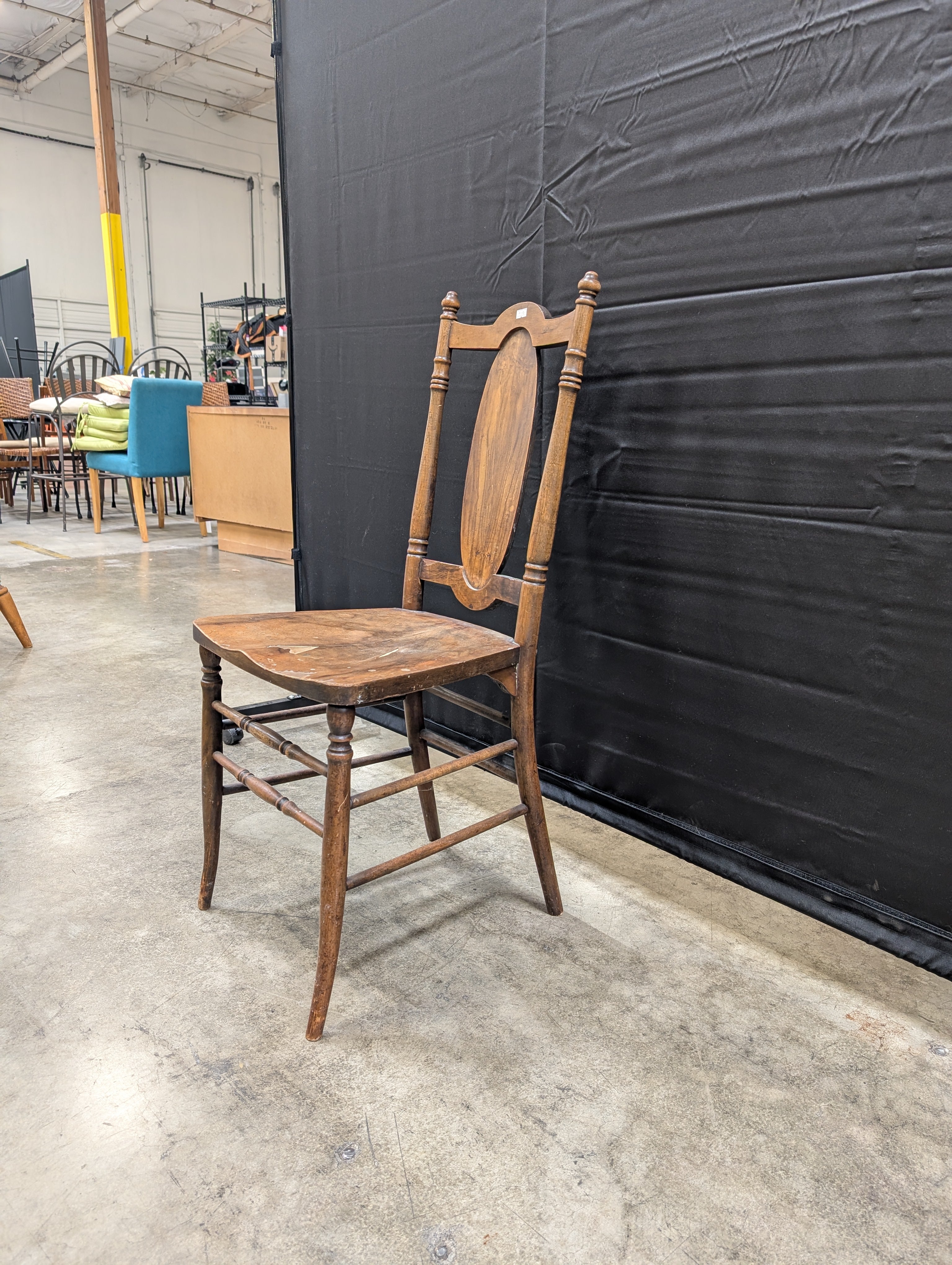 Vintage Dark Wood Oval Back Spindle Chair