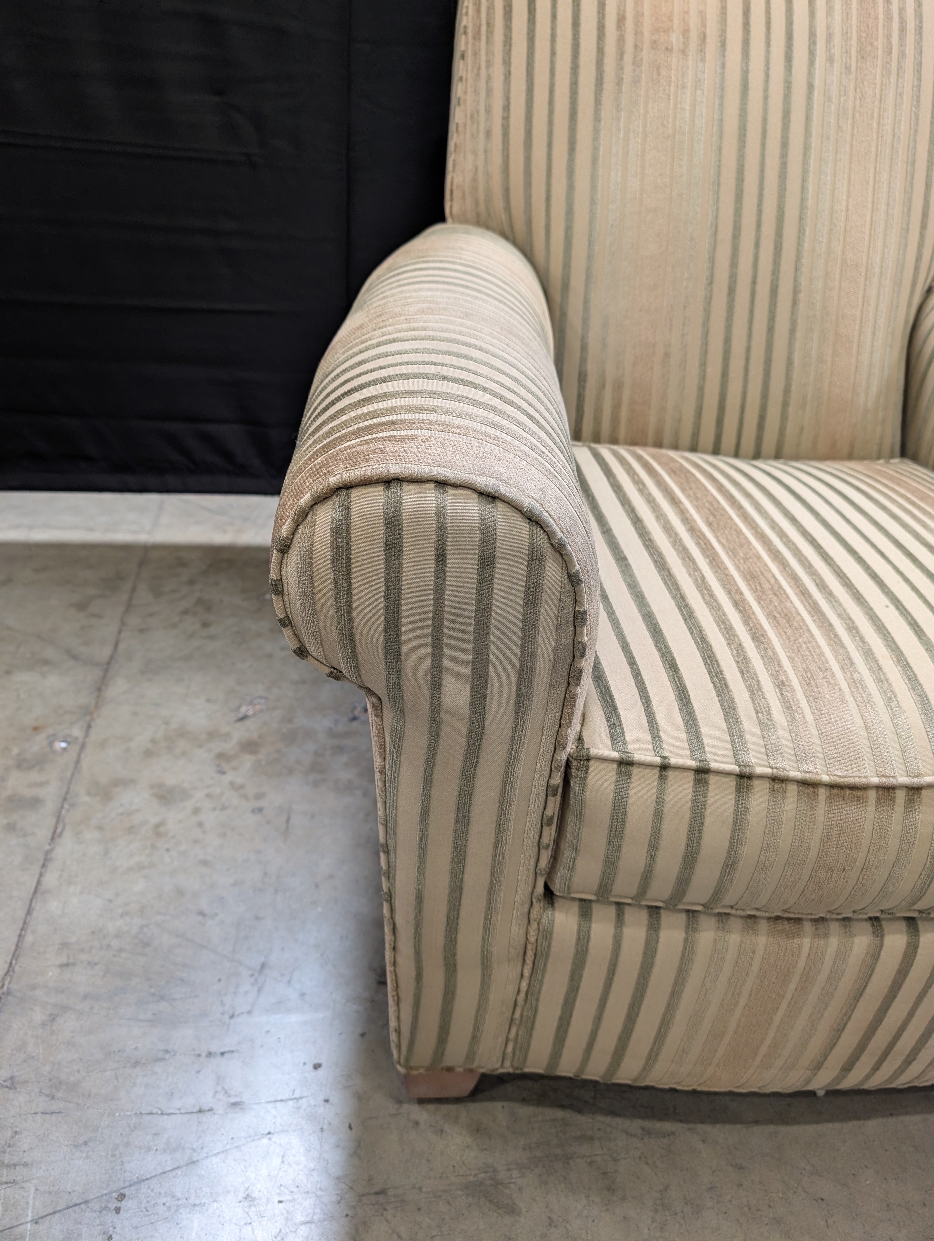 Ethan Allen Striped Armchair with Rolled Arms