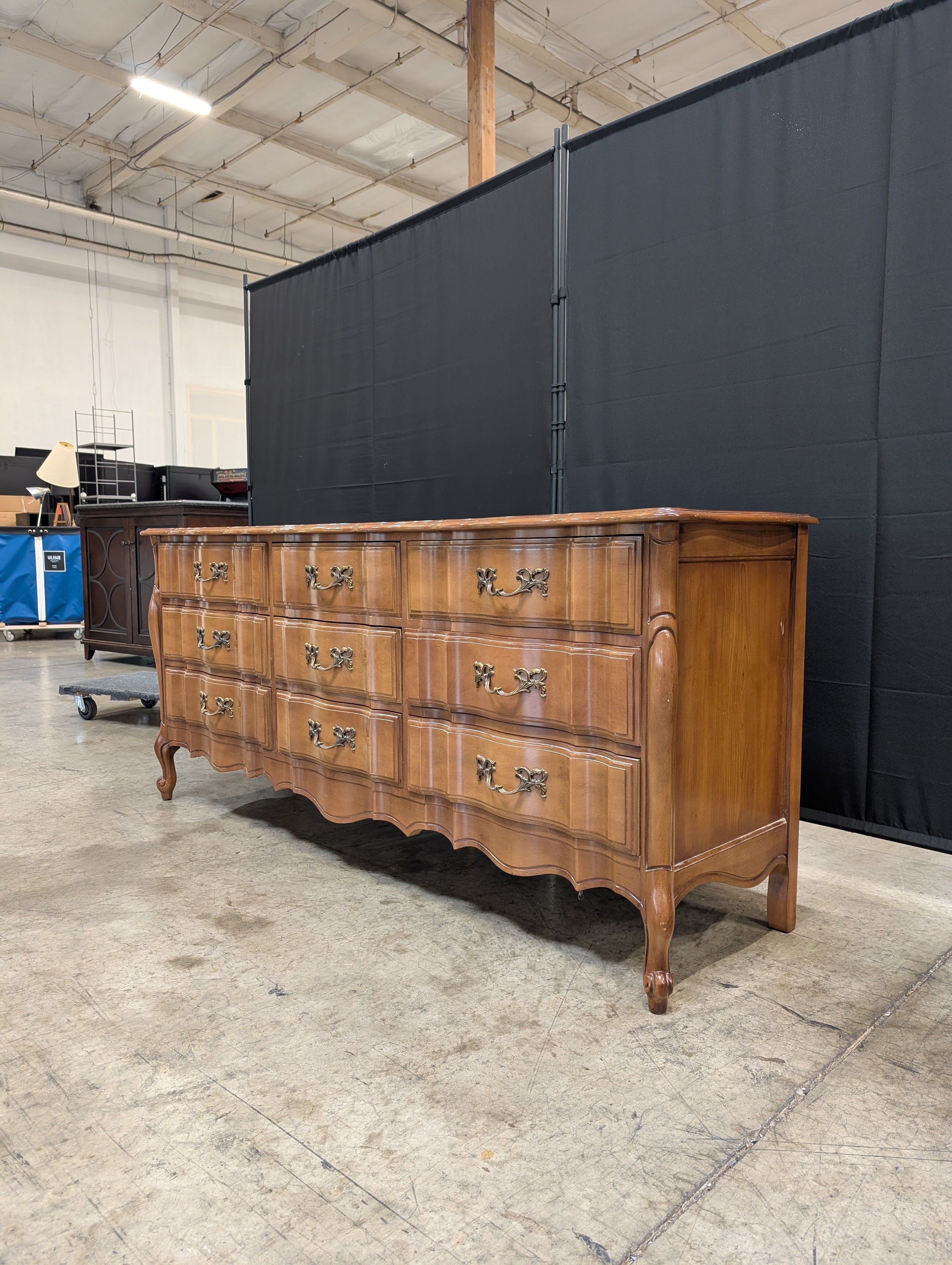 Vintage United Furniture French Provincial 9-Drawer Triple Dresser