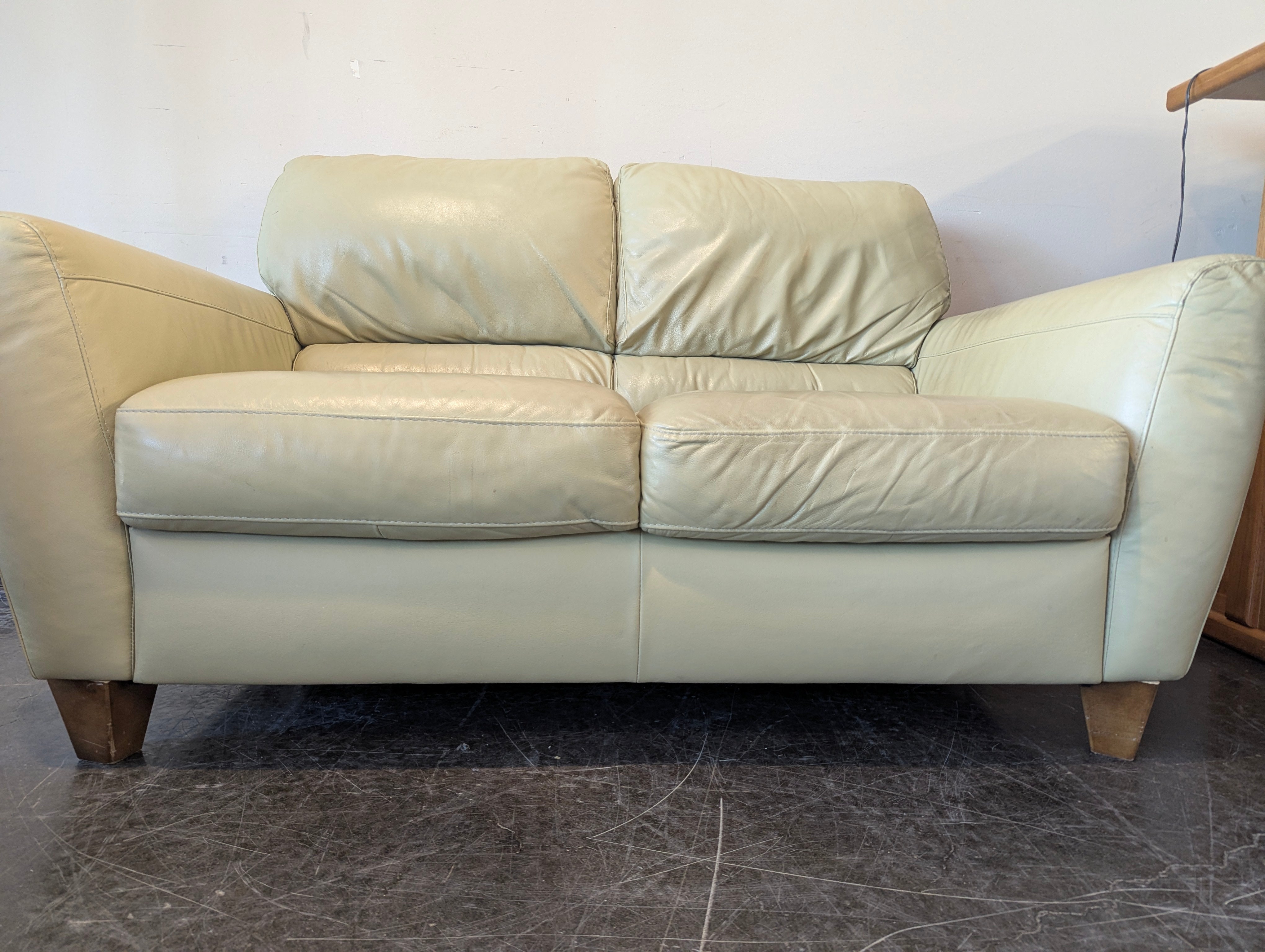 Cream Leather Loveseat